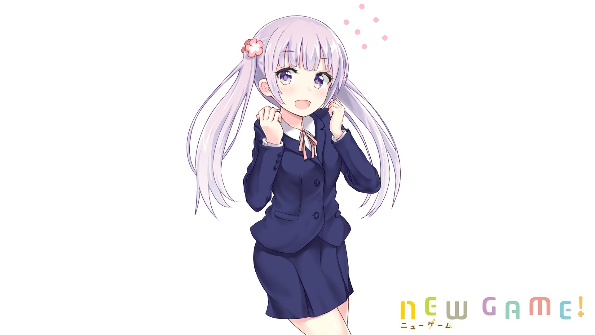 Anime 1920x1080 anime New Game!  anime girls Aoba Suzukaze purple eyes long hair purple hair twintails simple background open mouth looking at viewer