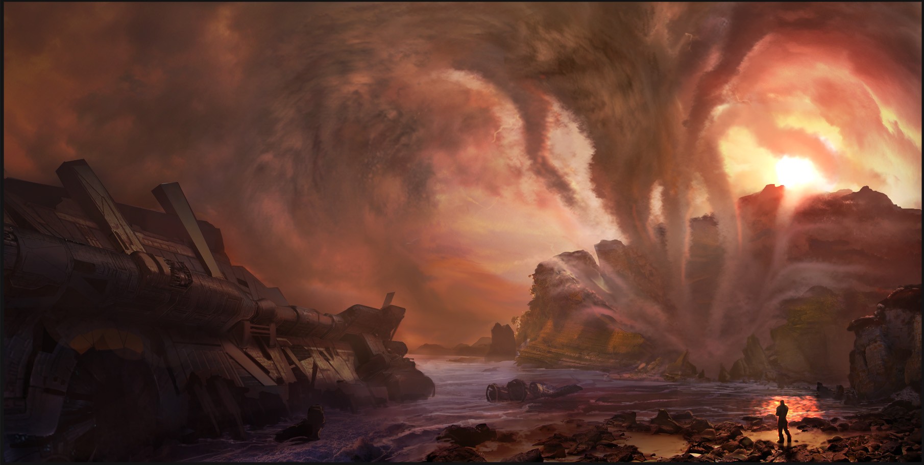 General 1810x912 concept art artwork spaceship clouds rocks science fiction sky wreck coast digital art sunlight
