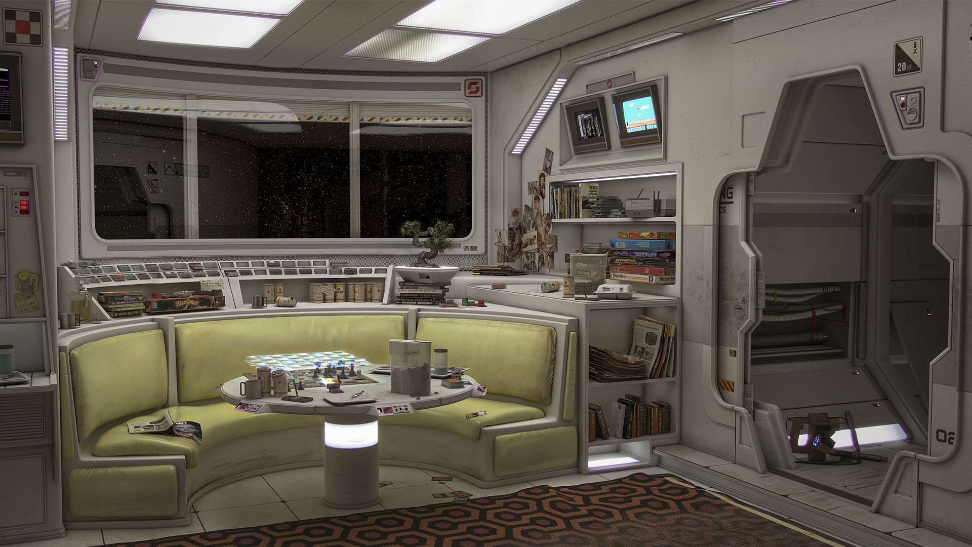 General 1920x1080 spaceship space stars digital art science fiction interior space art futuristic