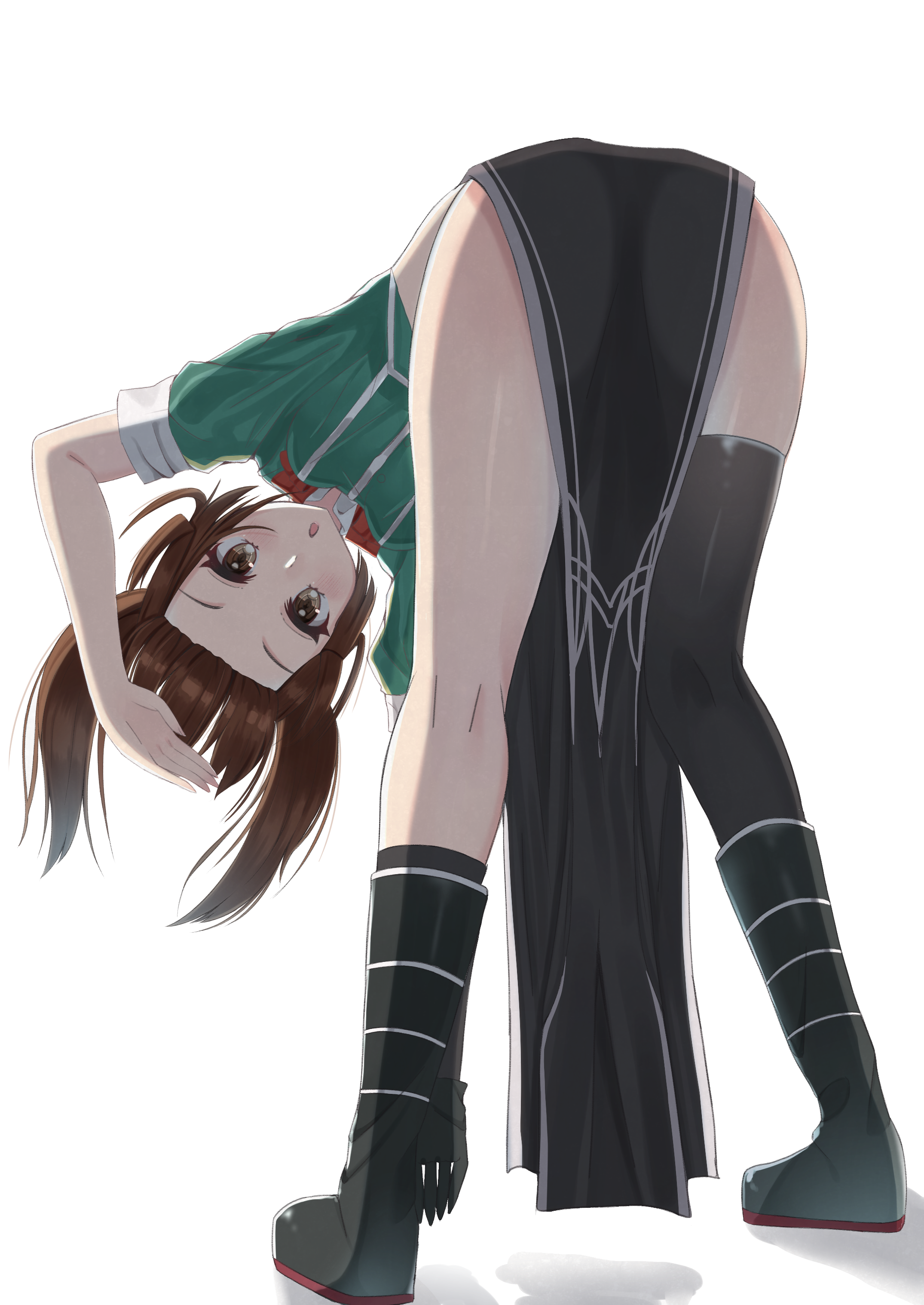 Anime 2150x3035 Tone (KanColle) Kantai Collection anime girls white background anime Pixiv bent over simple background legs brunette hazel eyes looking at viewer