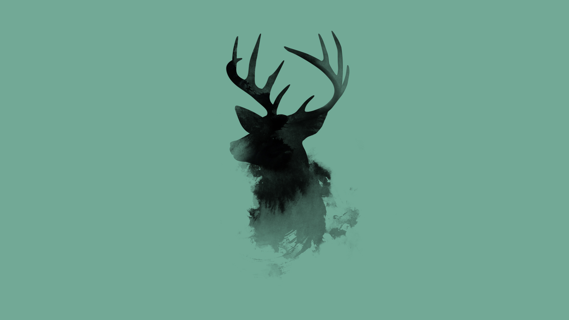 General 1920x1080 deer simple background green background painting minimalism