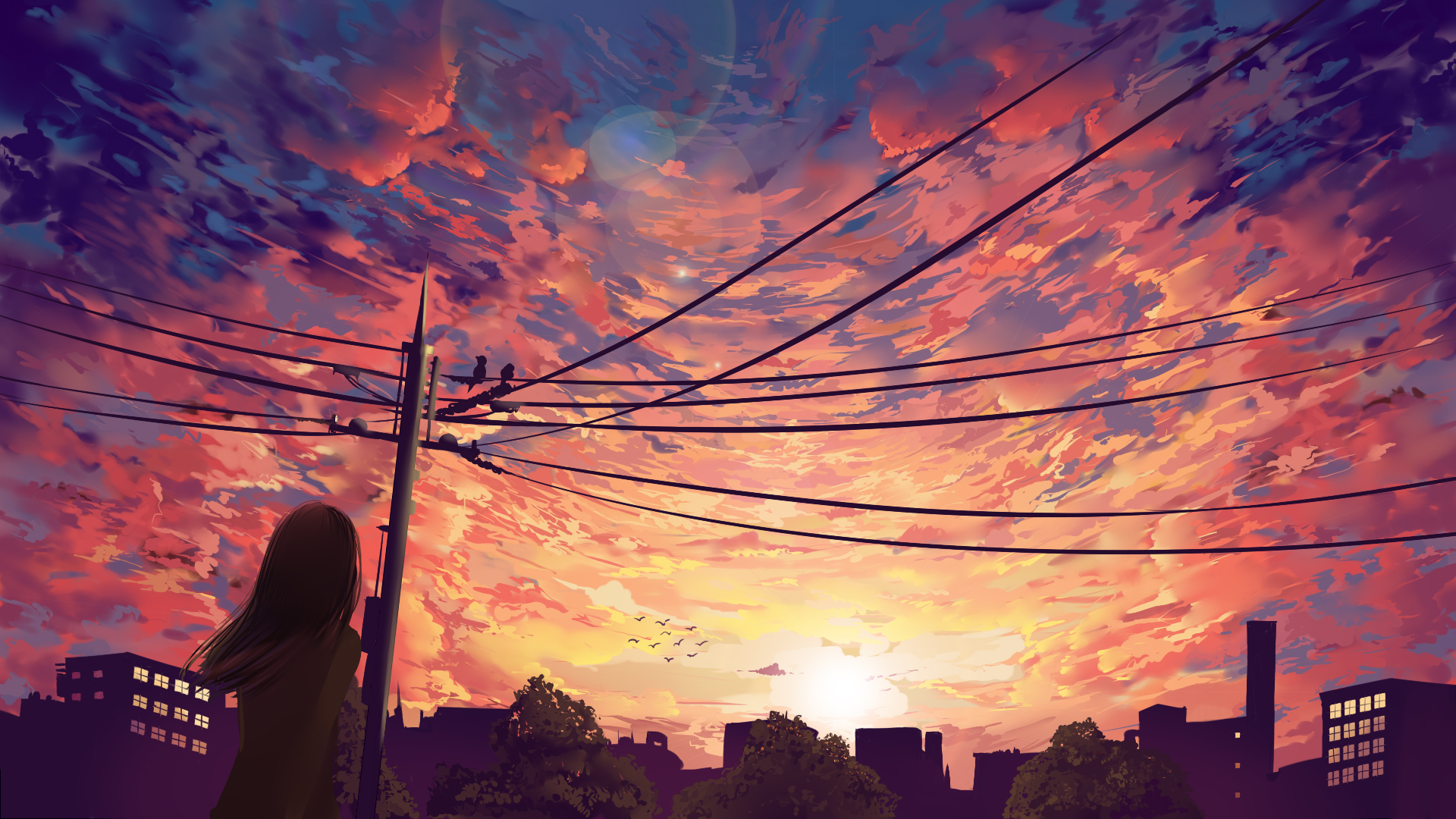 Anime 1920x1080 anime girls sky clouds anime city sunlight moescape landscape