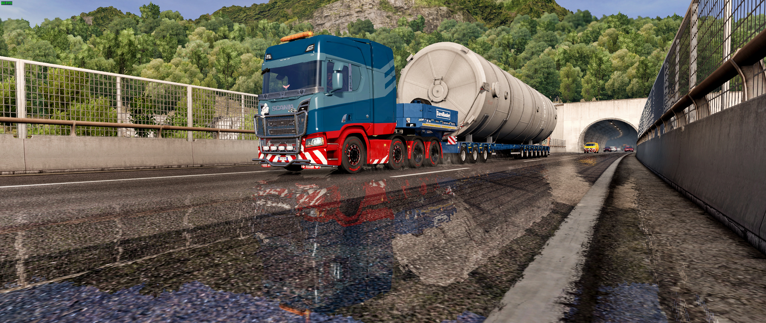 General 2560x1080 Scania truck Euro Truck Simulator 2 video games PC gaming Blue Trucks reflection vehicle screen shot