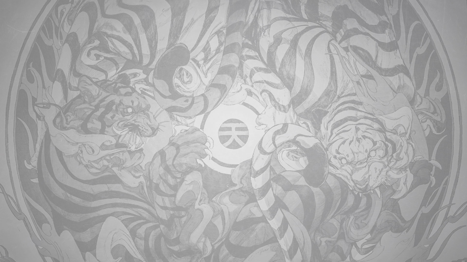 General 1920x1080 minimalism tattoo tiger animal print illustration fan art drawn texture Japan white gray digital art
