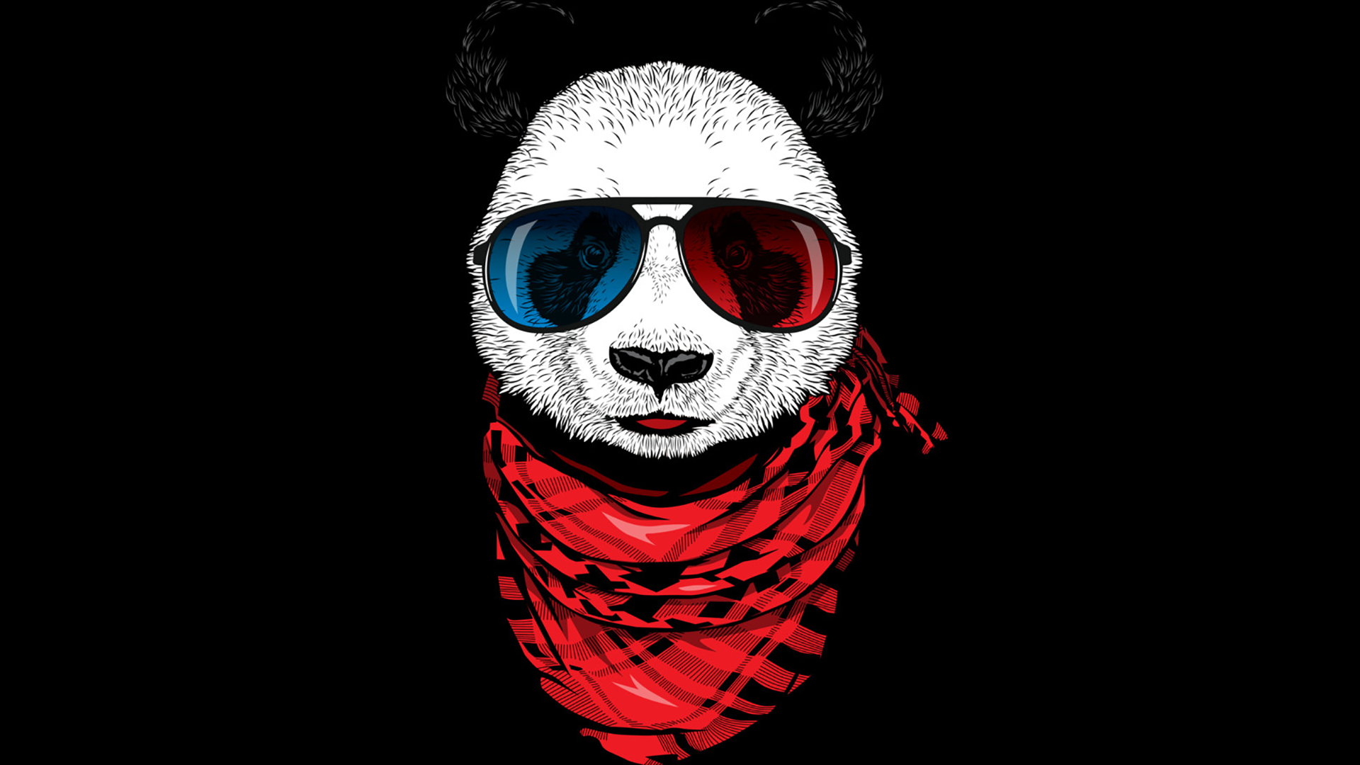 General 1920x1080 panda glasses animals sunglasses artwork bears red scarf