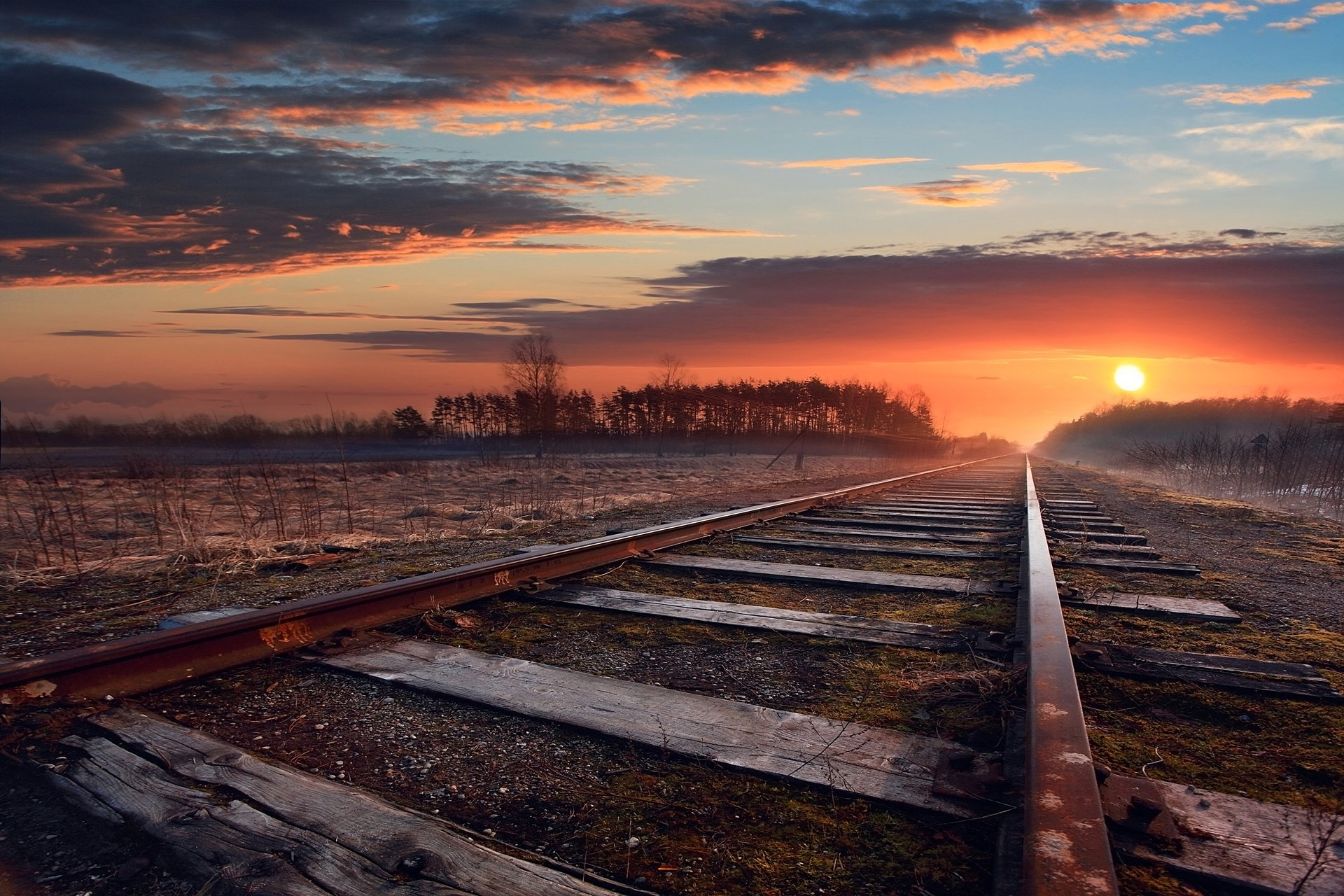 General 1920x1280 railway clouds sunset fall rust