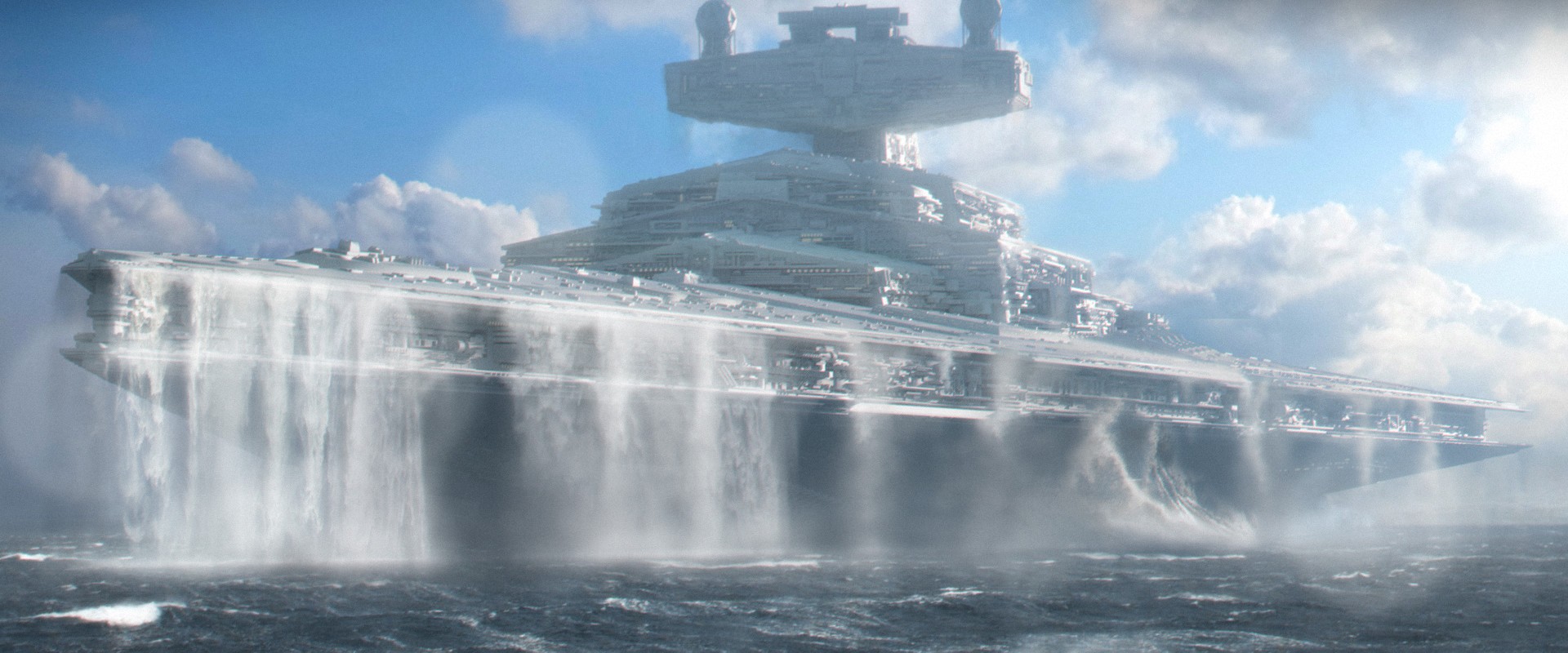 General 1920x800 Star Wars Star Destroyer science fiction digital art sea water