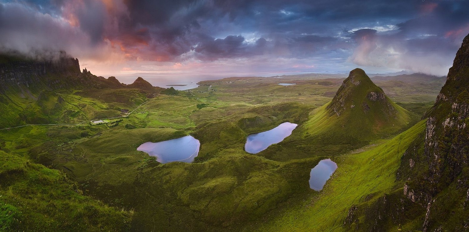 General 1577x780 landscape photography nature sunset hills lagoon grass cliff clouds sea island Skye Scotland