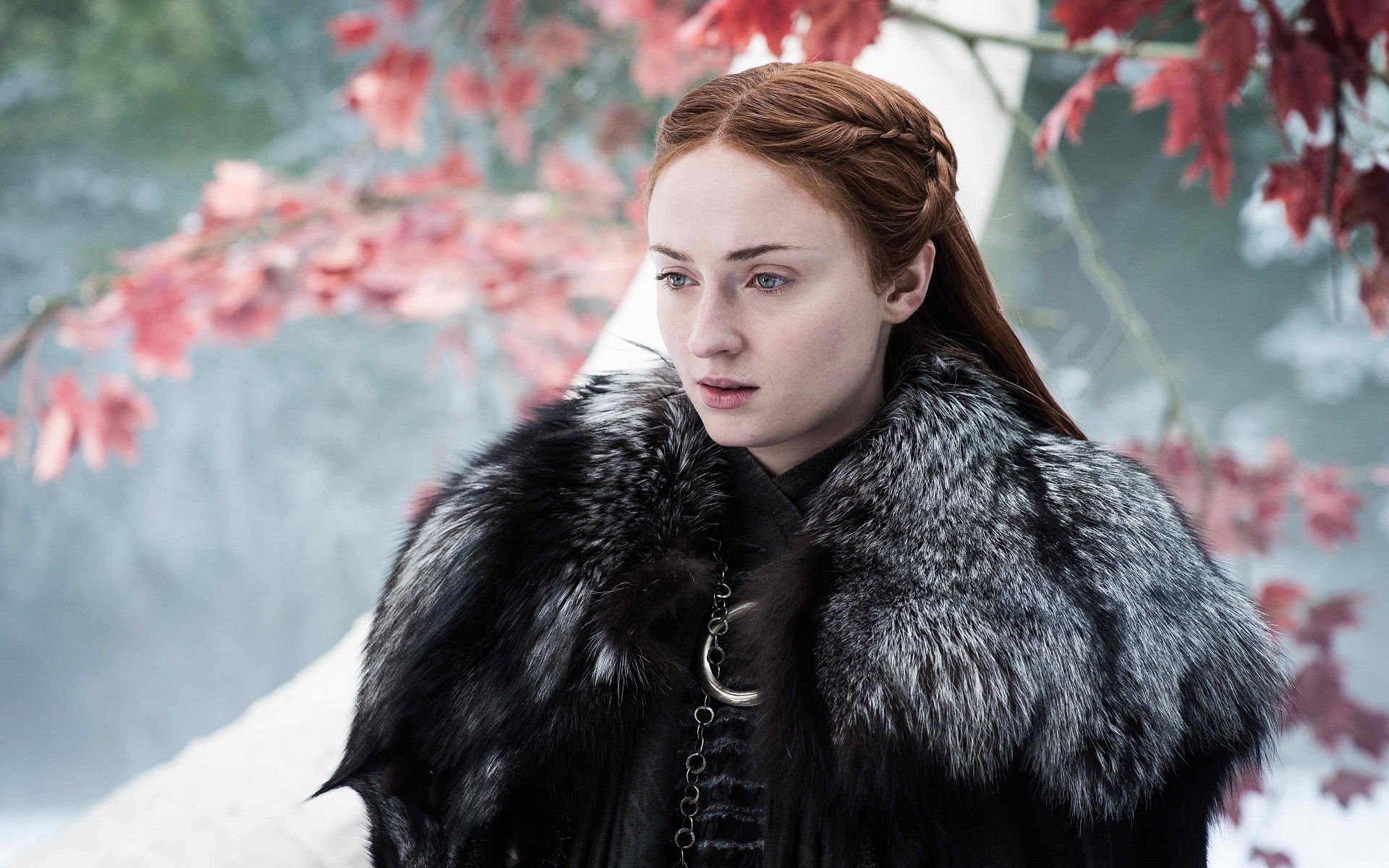 People 1920x1200 Sansa Stark Sophie Turner Game of Thrones women redhead blue eyes braids actress fur fur coats fantasy girl TV series