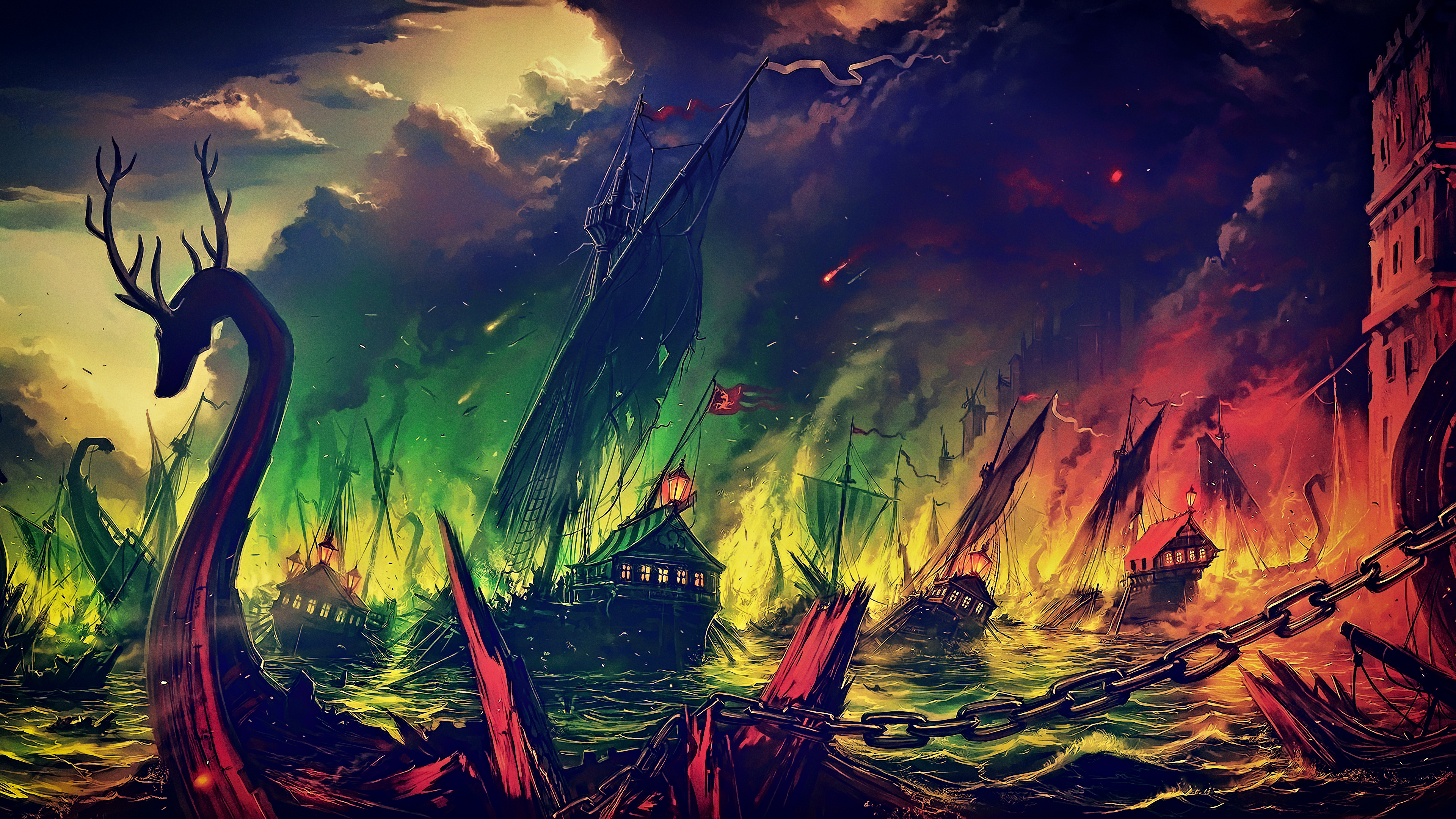 General 3840x2160 fantasy art fan art artwork photoshopped Game of Thrones TV series House Baratheon Blackwater shipwreck
