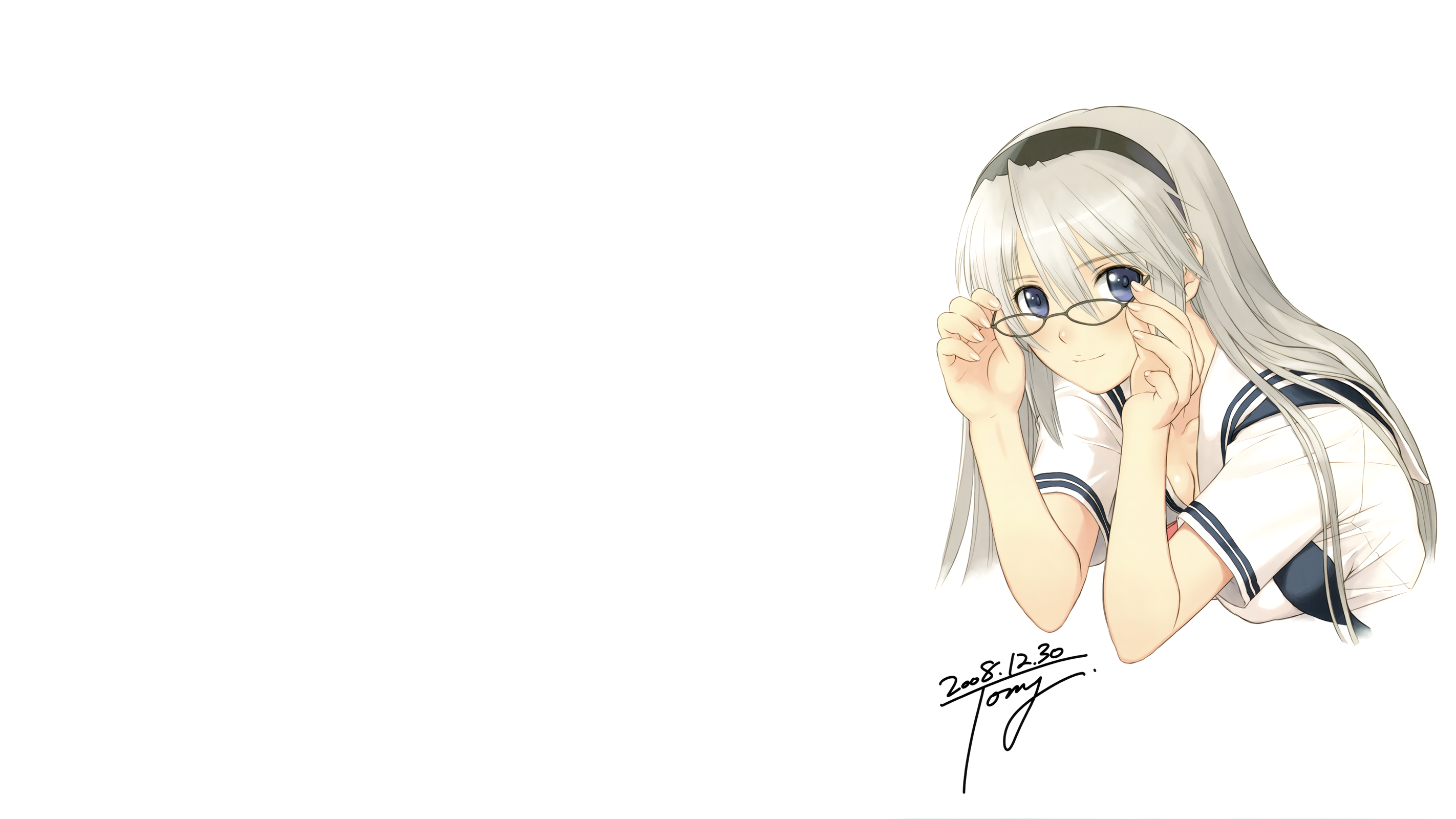 Anime 2844x1600 anime girls Tony Taka white background schoolgirl glasses Sakagami Tomoyo Clannad