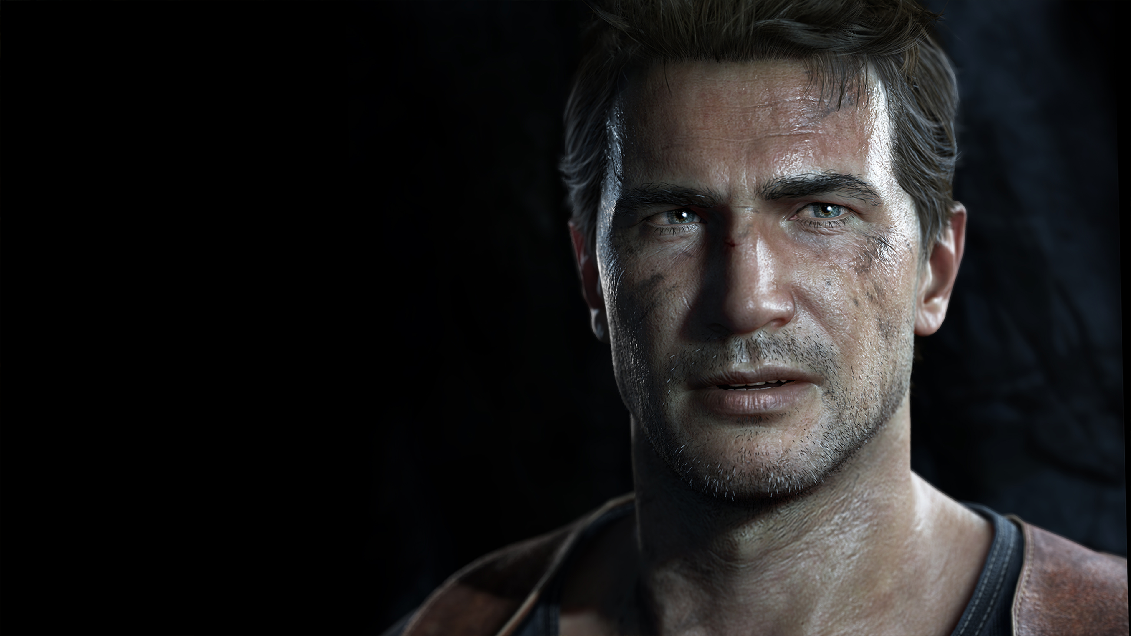 General 3840x2160 Uncharted 4: A Thief's End Nathan Drake closeup digital art parted lips video game men beard CGI video game characters video games Uncharted simple background face