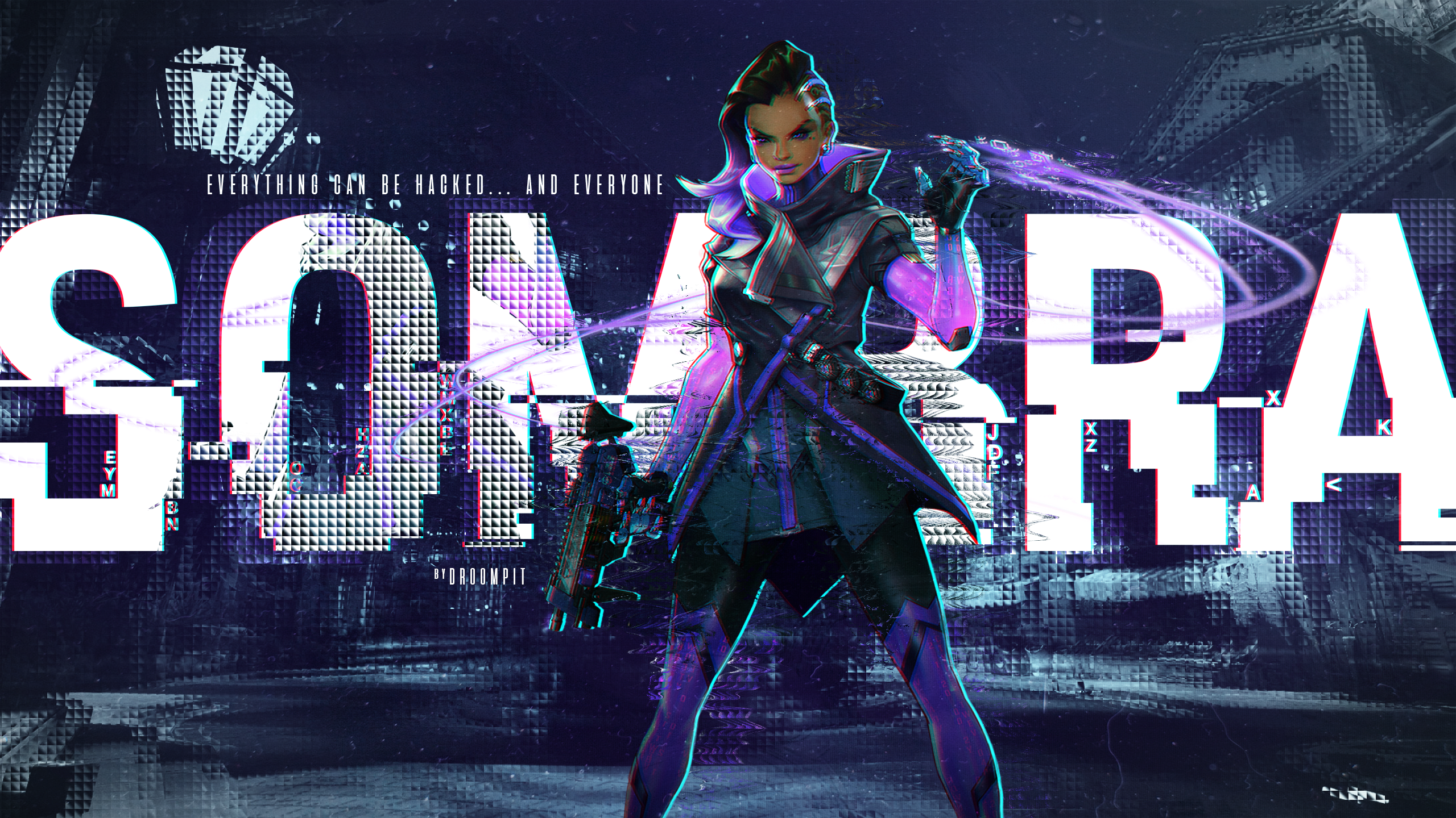 General 2560x1440 Sombra (Overwatch) Overwatch glitch art video game characters digital art text
