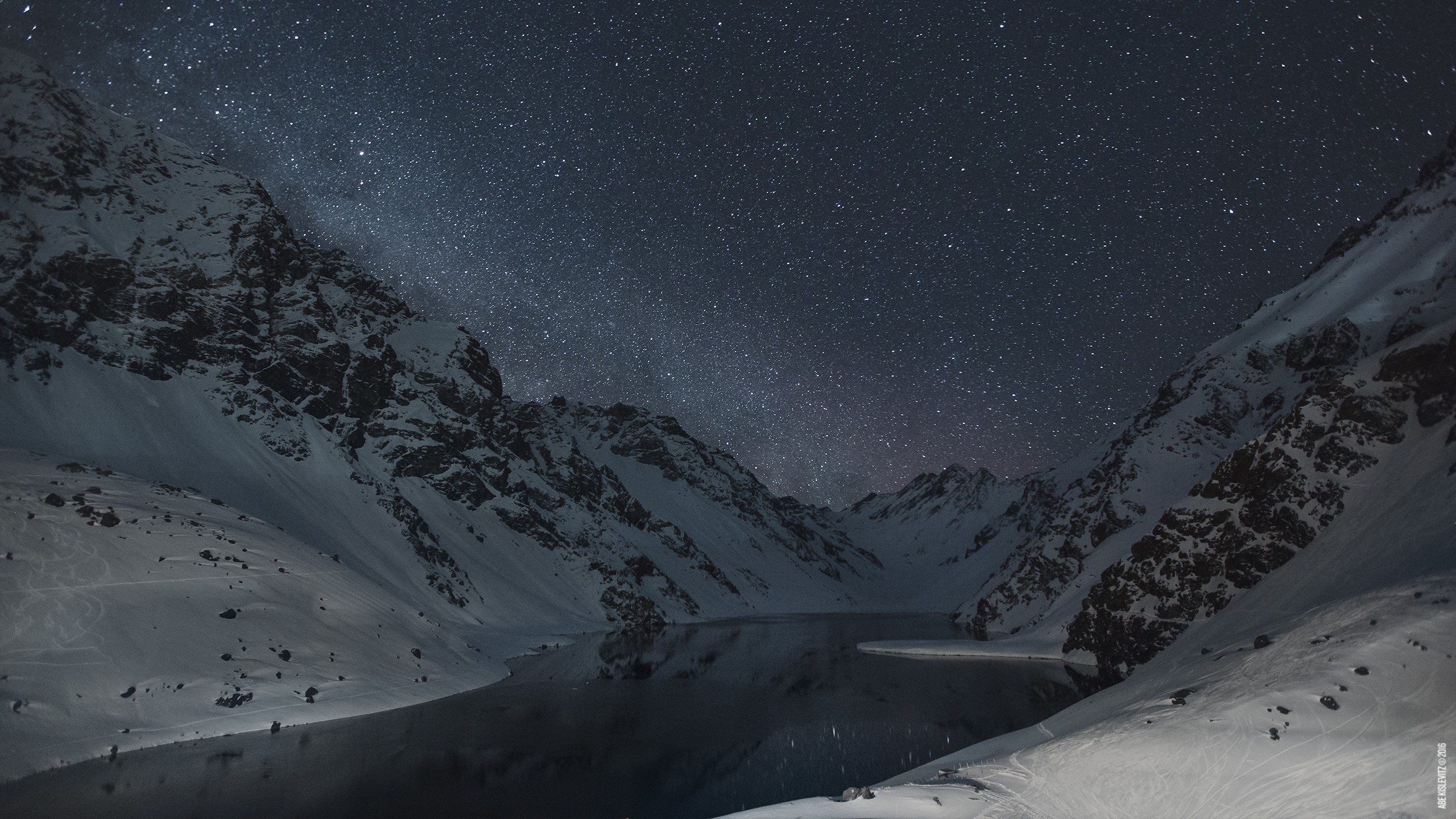 General 2560x1440 snow lake nature mountains winter stars low light