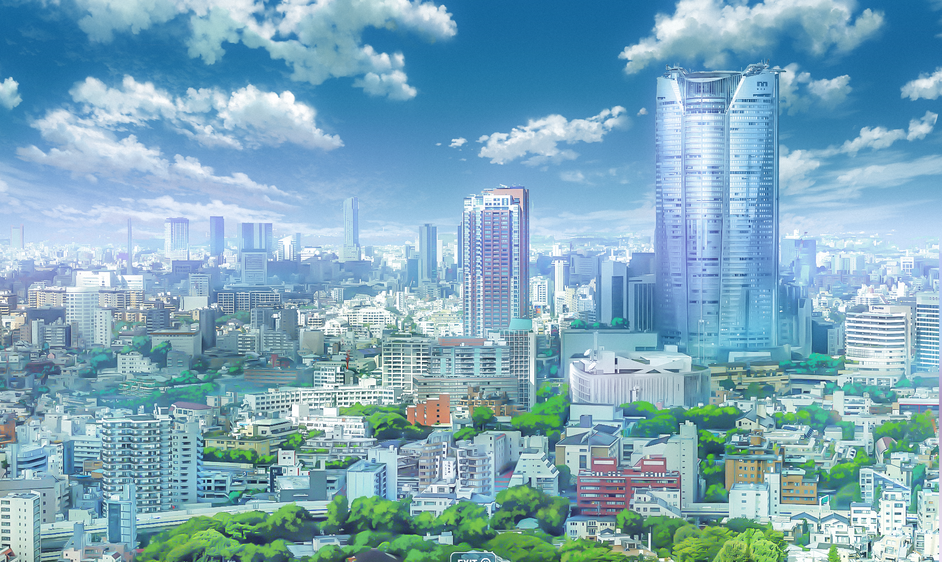 Anime 1920x1146 city landscape Kimi no Na Wa sunlight Akihabara Makoto Shinkai  trees clouds