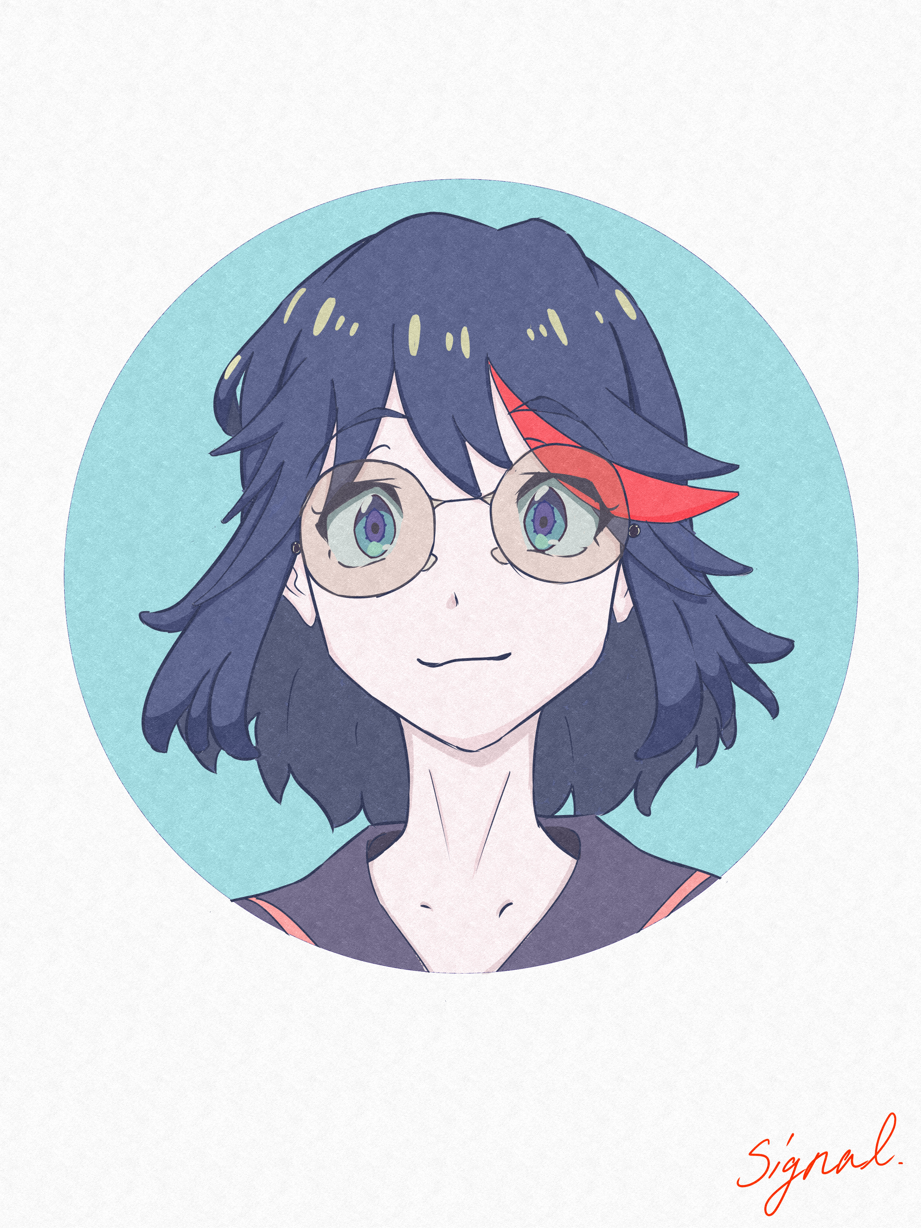 Anime 3000x4000 Kill la Kill short hair women with glasses anime girls multi-colored hair redhead Matoi Ryuuko 2D black hair smiling simple background looking at viewer blue eyes frontal view fan art portrait display anime