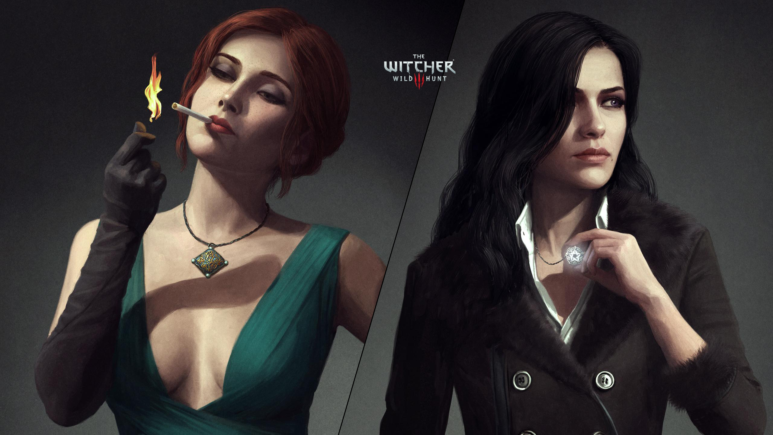 General 2560x1440 The Witcher 3: Wild Hunt Triss Merigold Yennefer of Vengerberg The Witcher Ástor Alexander video game characters digital art logo video games smoking necklace