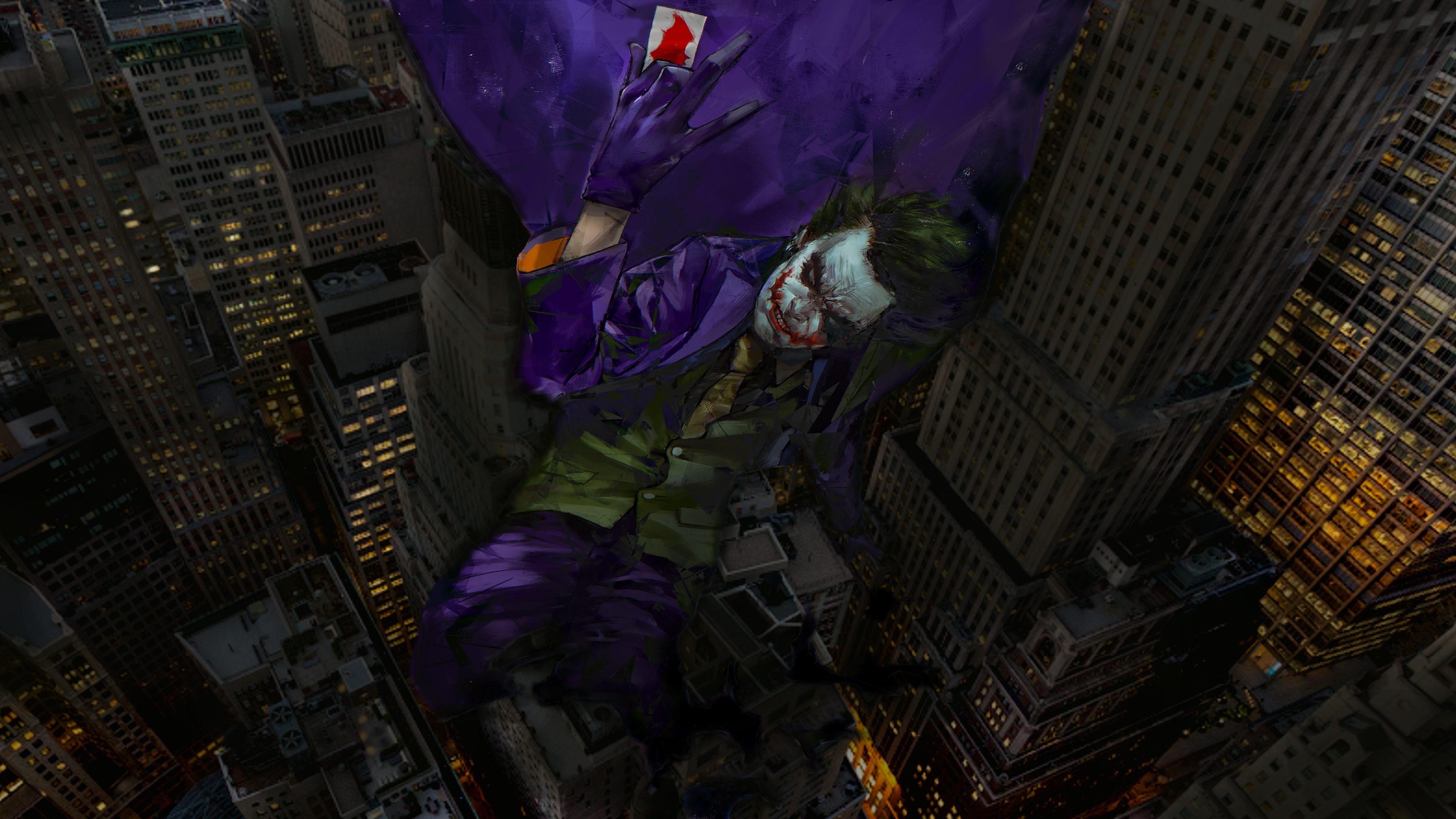 General 3840x2160 digital art artwork Batman Dark Knight Trilogy comics night city urban cityscape flying movies Joker The Dark Knight