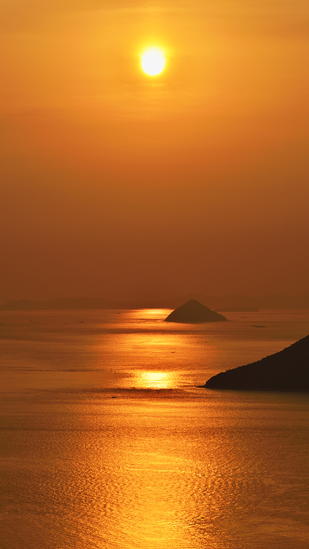 General 1080x1920 nature landscape portrait display water sea Sun island reflection hills sunset orange