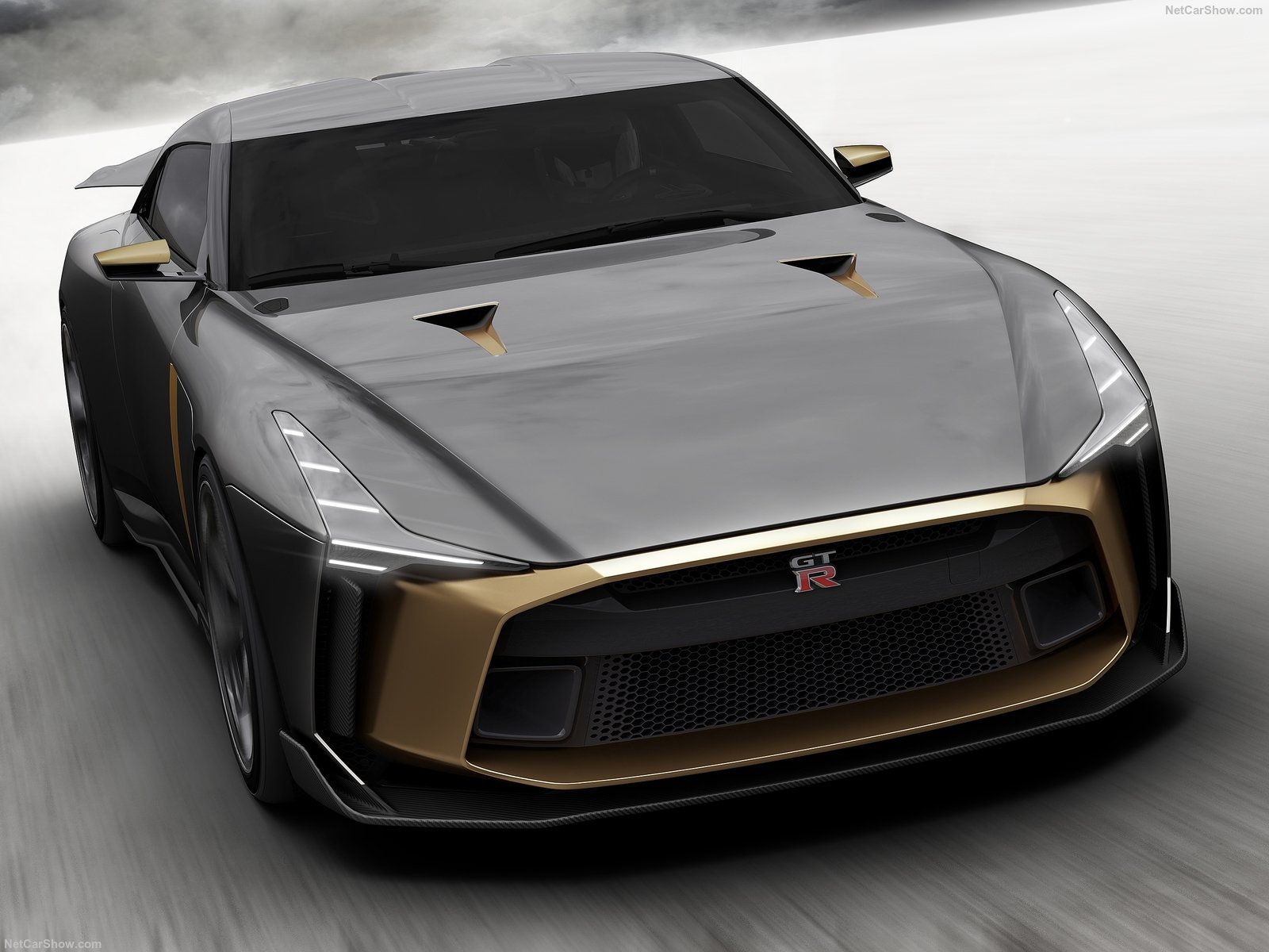 General 1600x1200 Nissan GT-R50 car Nissan watermarked Japanese cars vehicle headlights concept cars frontal view motion blur
