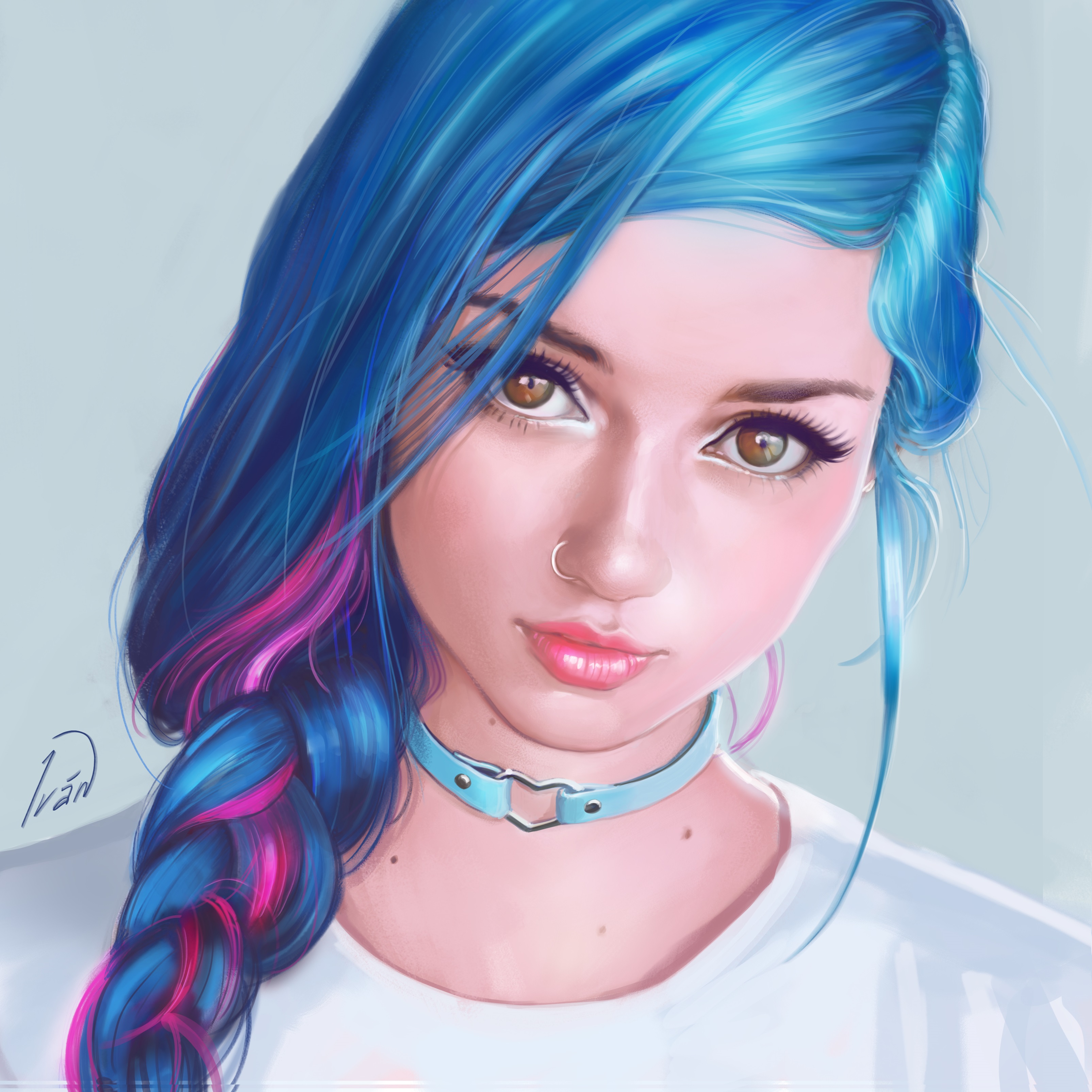 General 3210x3210 digital art women illustration portrait blue hair artwork Vexel light blue braids