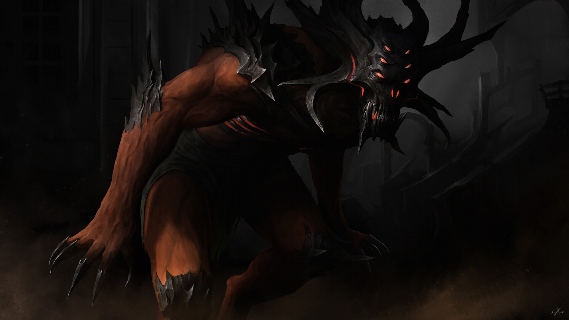 General 1920x1082 fantasy art artwork dark demon claws mask creature
