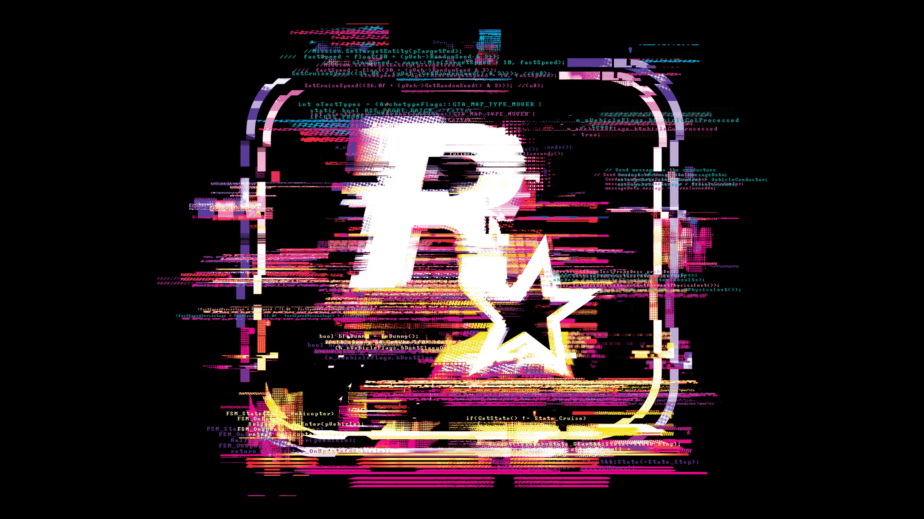 General 3840x2160 Rockstar Games simple background video game art video games purple glitch art logo