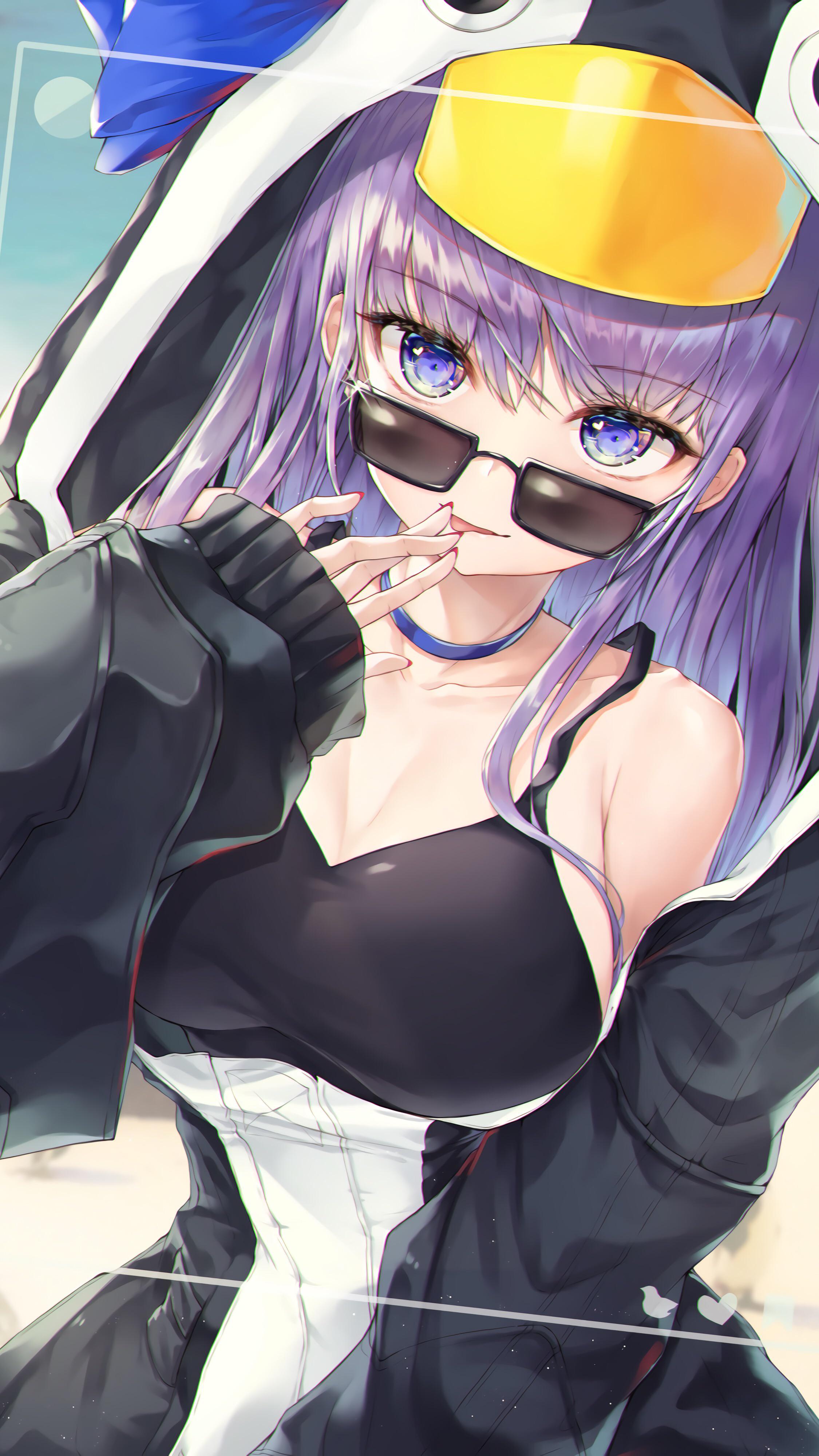 Anime 2250x4000 anime anime girls digital art artwork portrait display 2D Meltlilith Fate/Grand Order Fate/Extra CCC Fate series GiO purple hair blue eyes glasses tongue out bikini top open jacket
