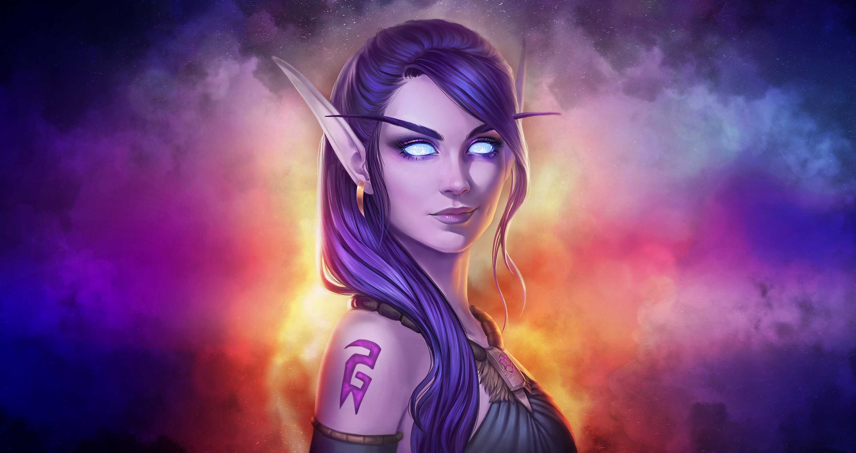 General 3000x1590 blue eyes pointy ears elves fantasy girl fantasy art World of Warcraft