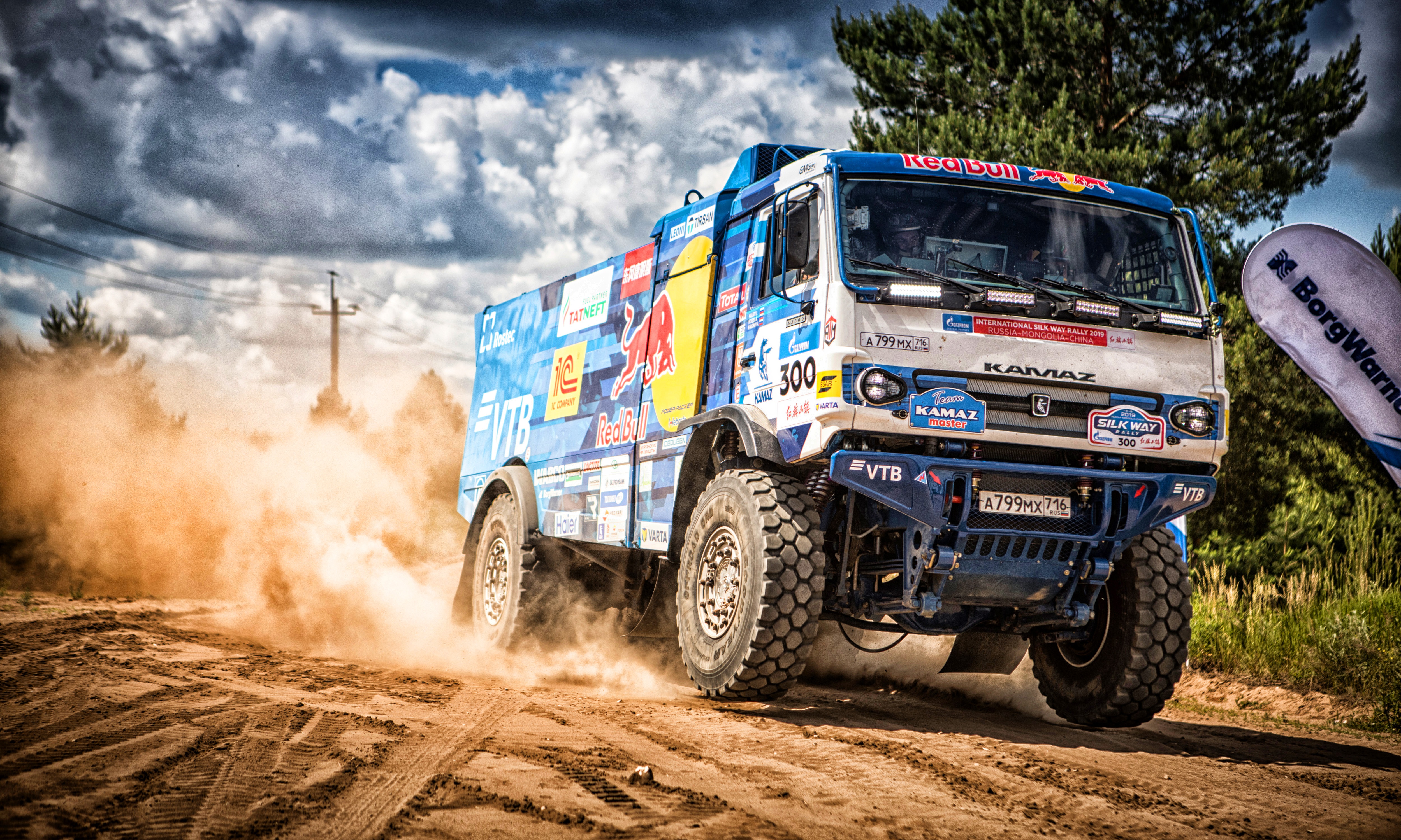 General 5000x3000 Rally truck racing dust vehicle Kamaz Russian trucks clouds frontal view dirt road dirt