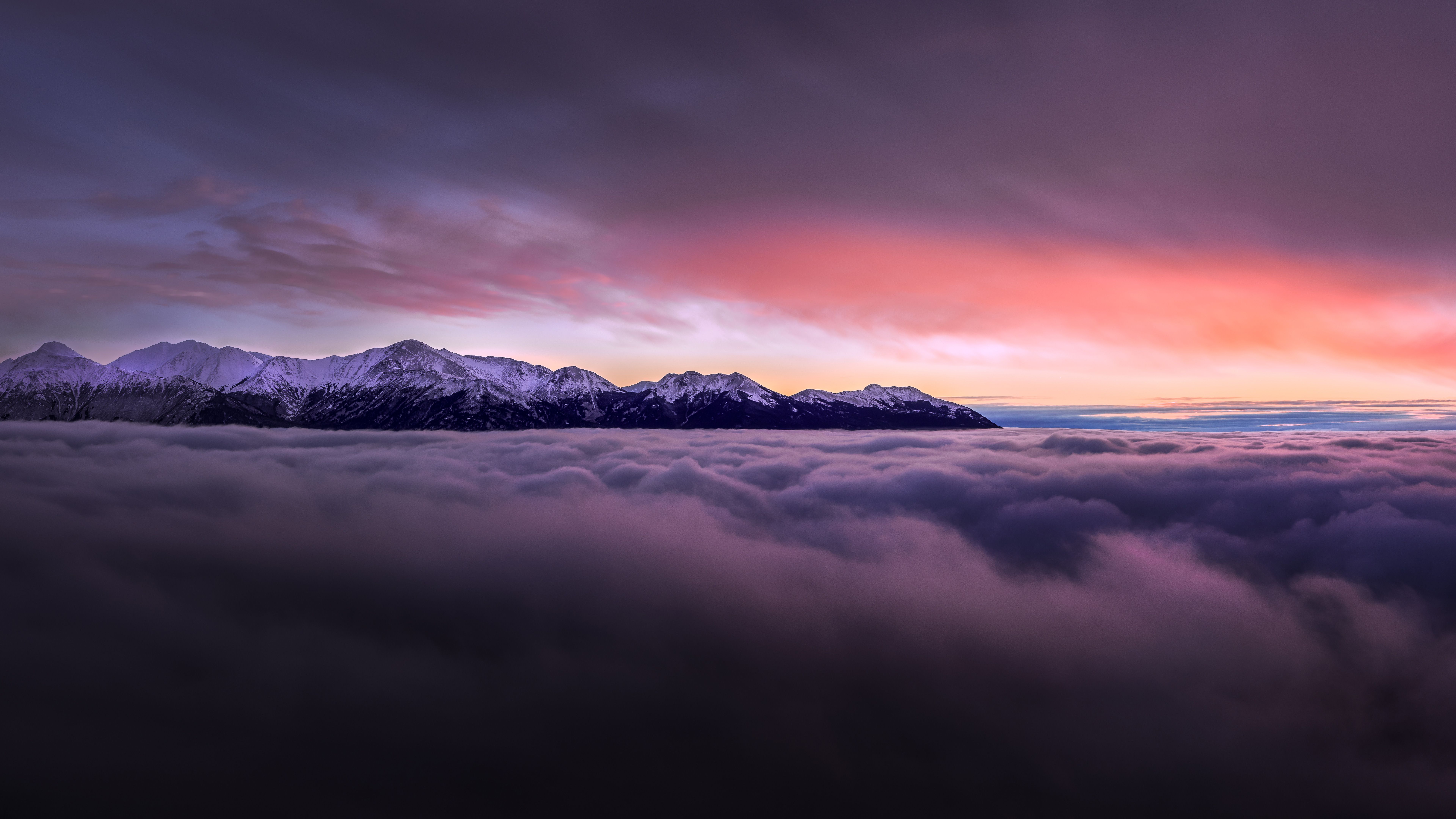 General 7680x4320 landscape nature mountains clouds sunset low light snowy mountain