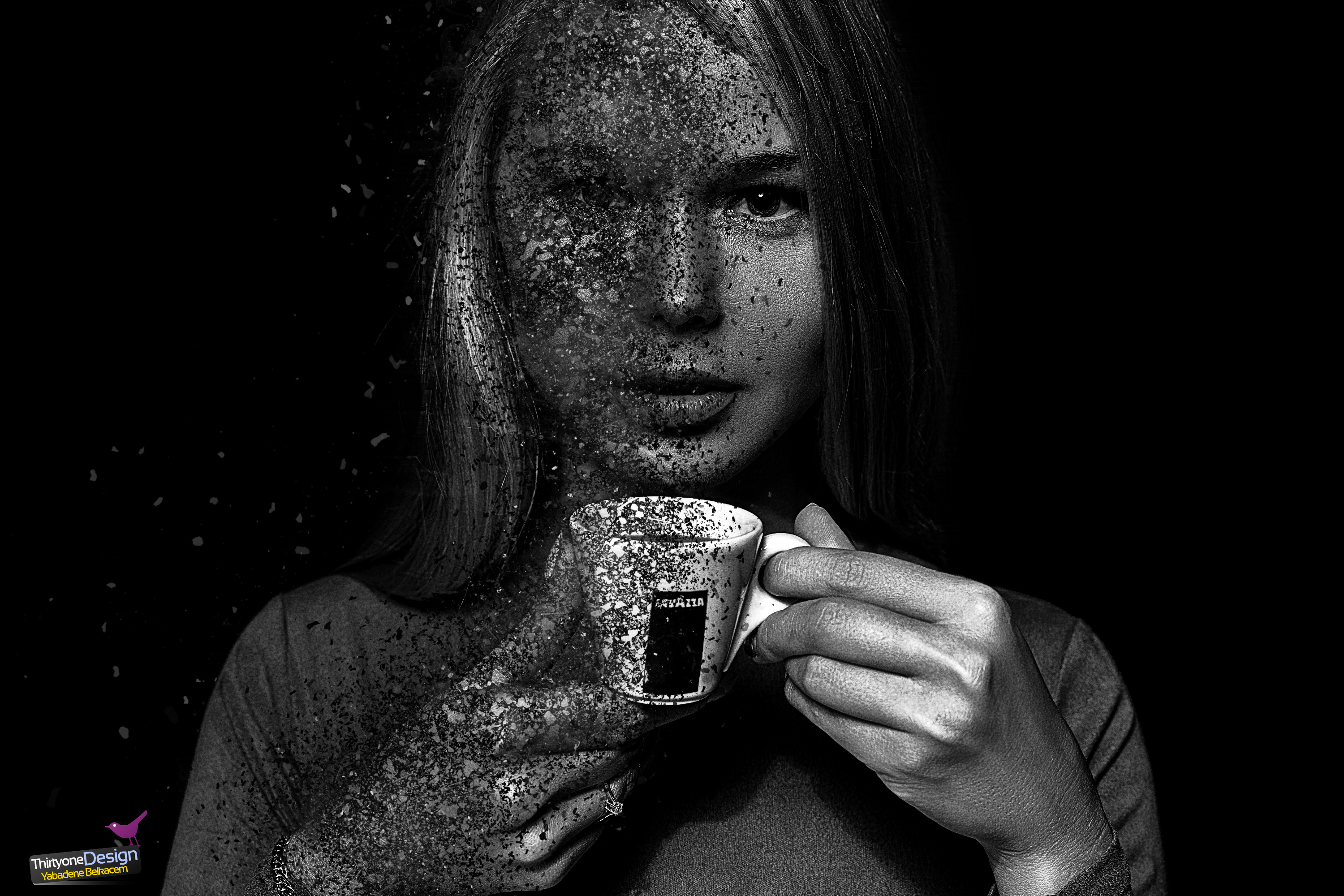 General 3000x2000 women photoshopped dispersion monochrome digital art simple background watermarked
