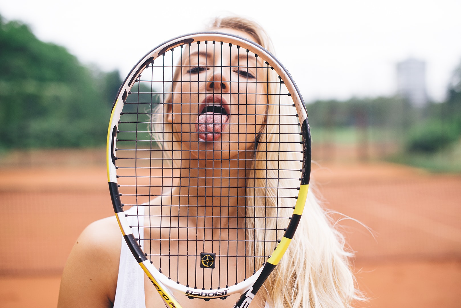 People 1618x1080 Alicia Schneider Stefan Kröckel tennis tongue out tennis rackets blonde women closeup