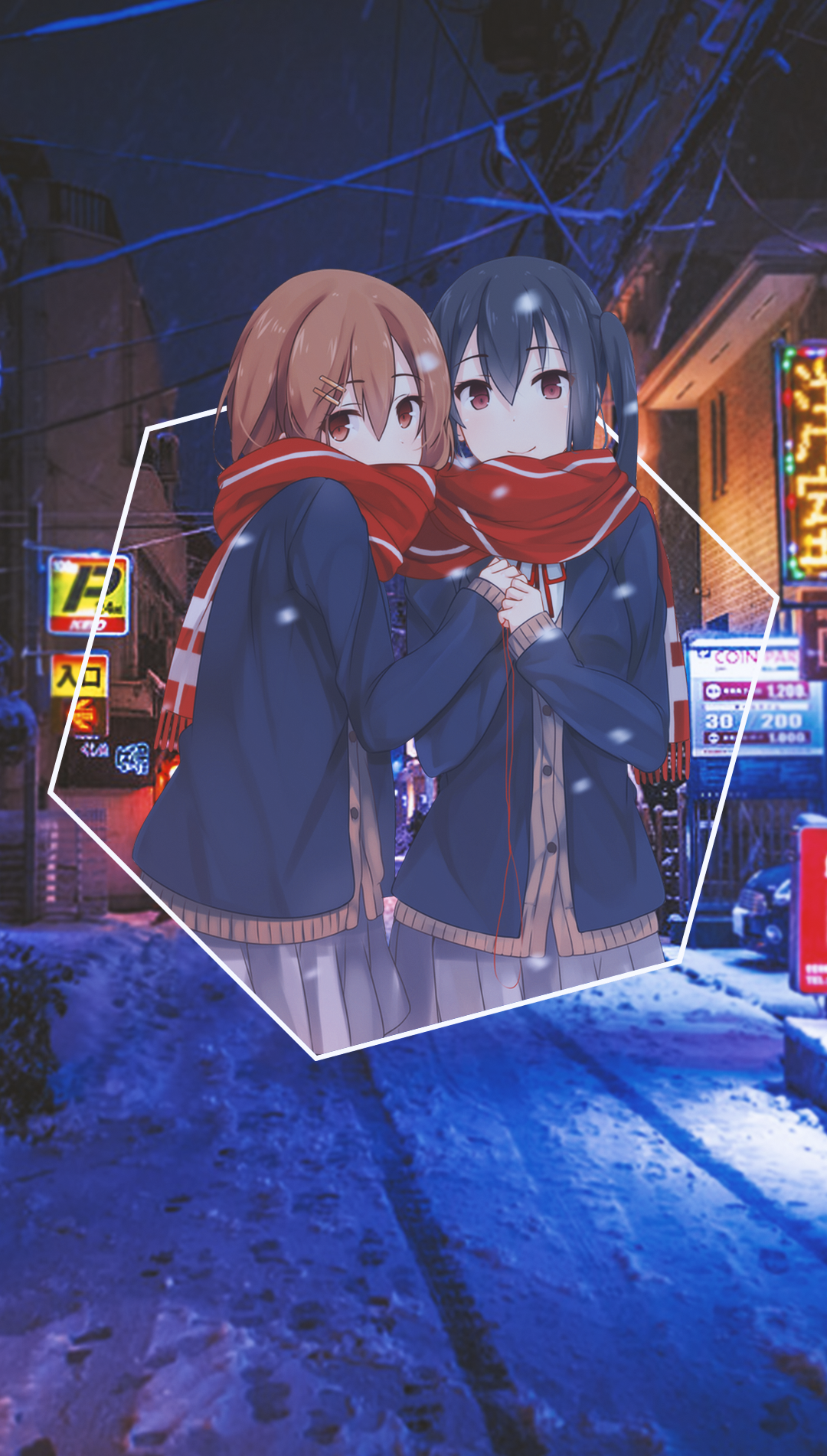Anime 1080x1902 anime girls anime picture-in-picture K-ON! Hirasawa Yui Nakano Azusa winter snow scarf