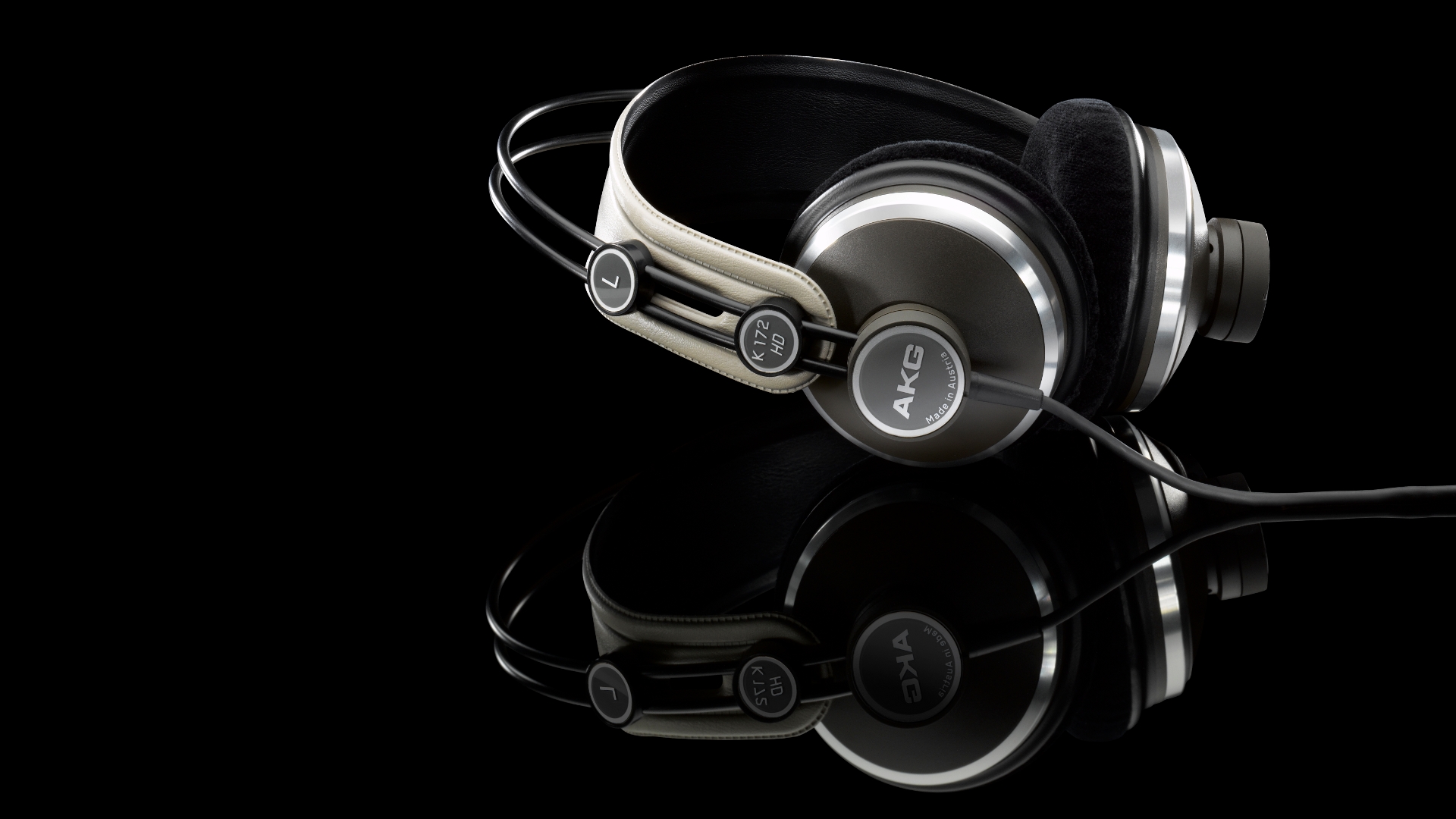 General 1920x1080 AKG headphones numbers reflection simple background