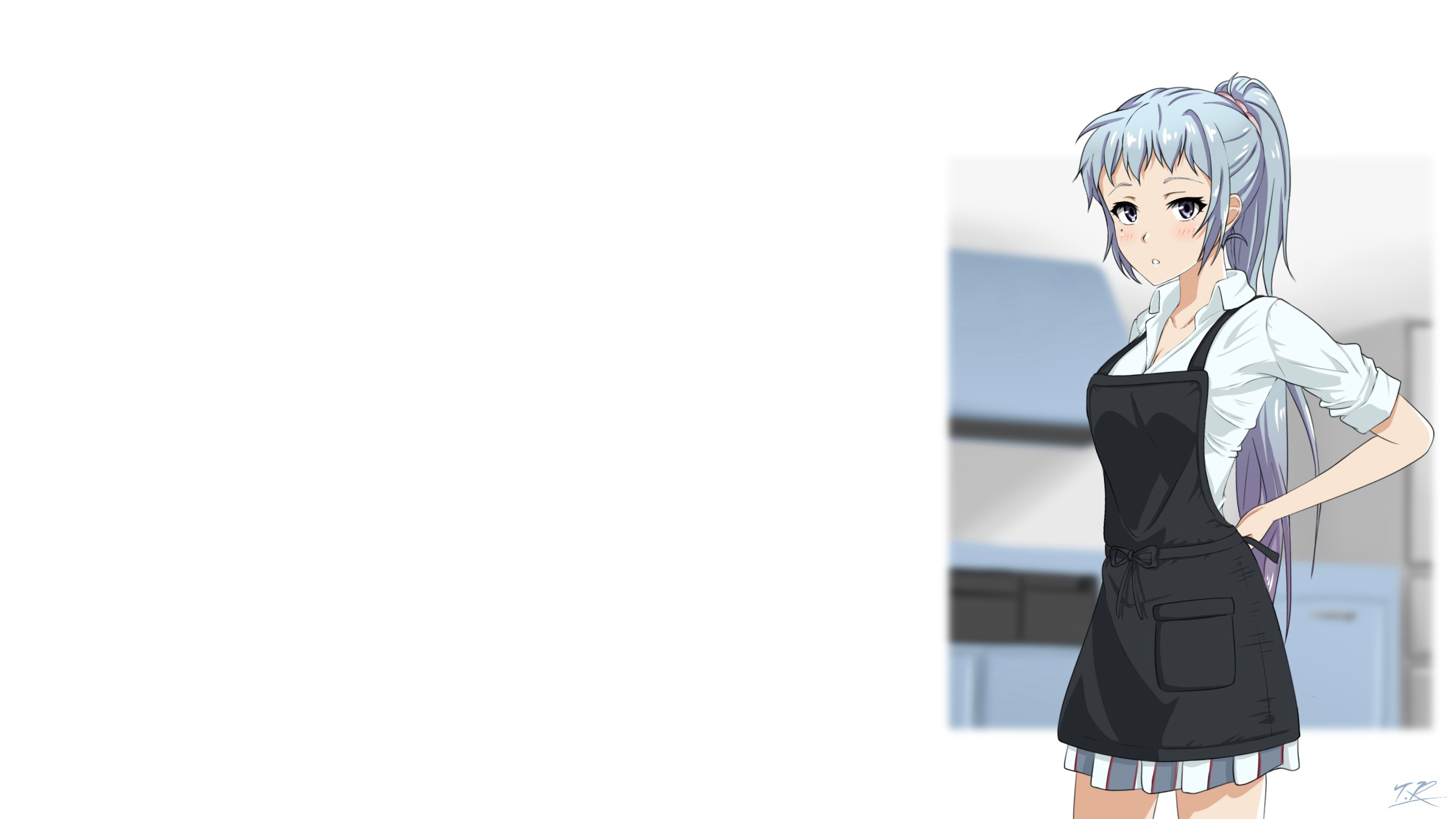 Anime 2560x1440 white background anime anime girls Yahari Ore no Seishun Love Comedy wa Machigatteiru Kawasaki Saki silver hair apron