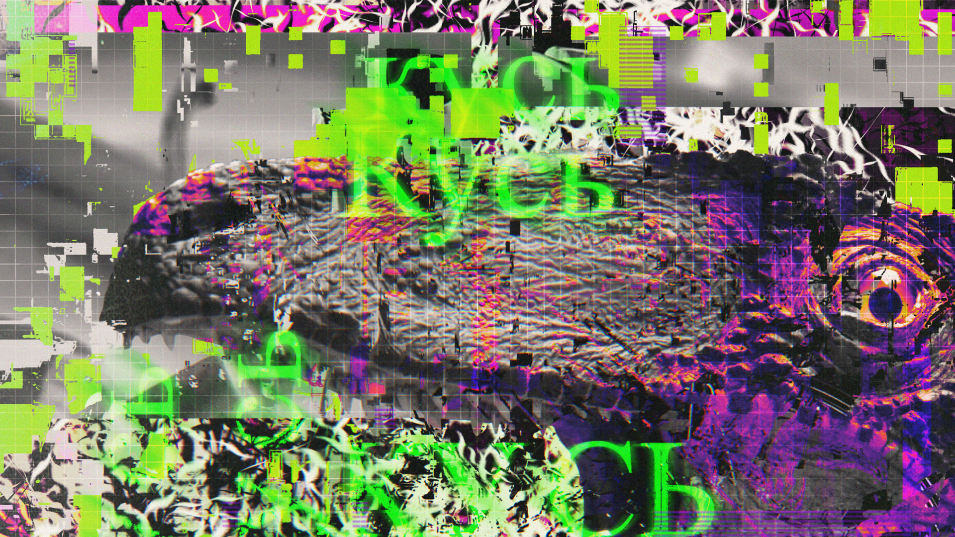 General 1920x1080 glitch art abstract LSD dinosaurs text digital art