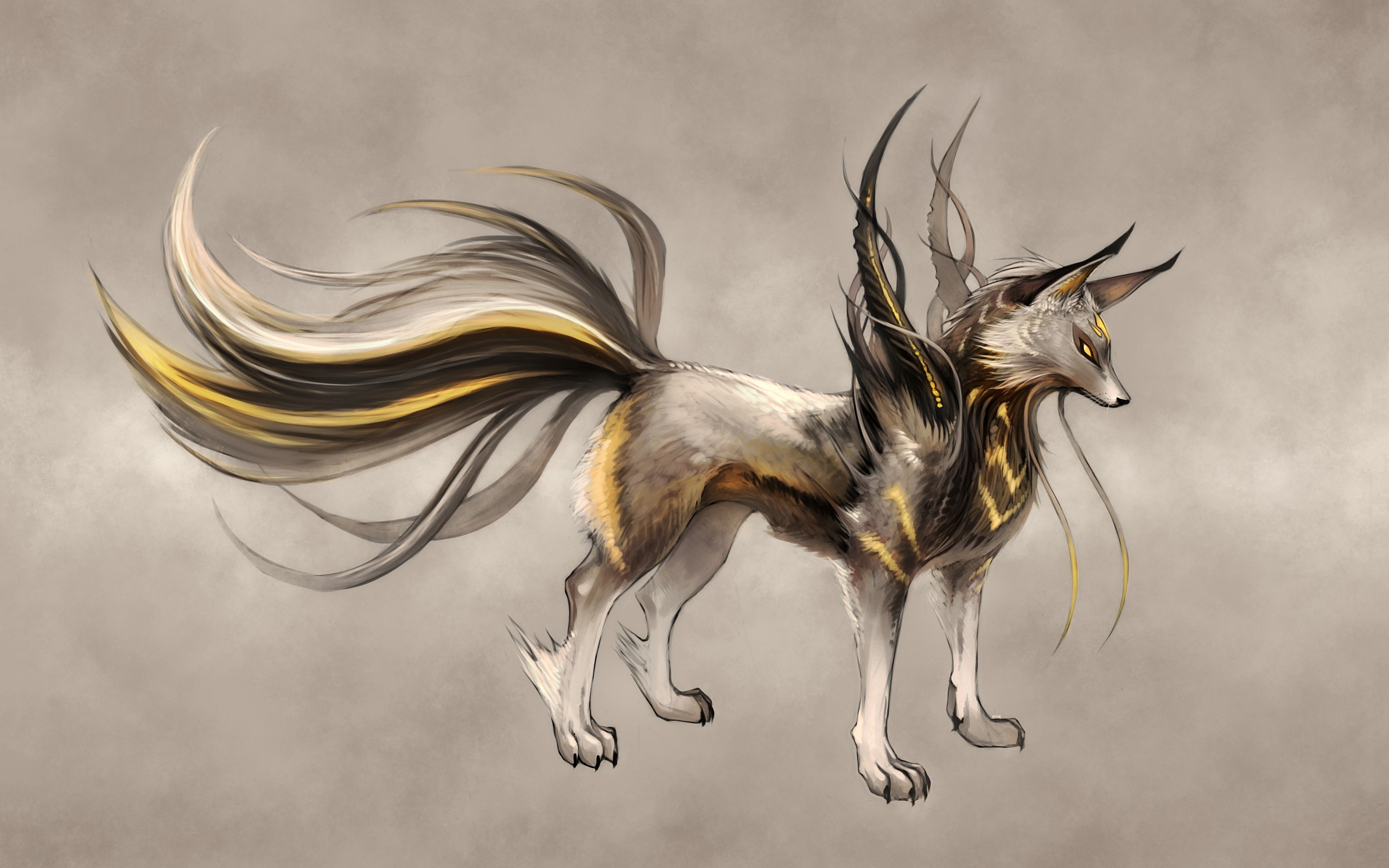 General 2560x1600 drawing animals wolf fantasy art fox simple background