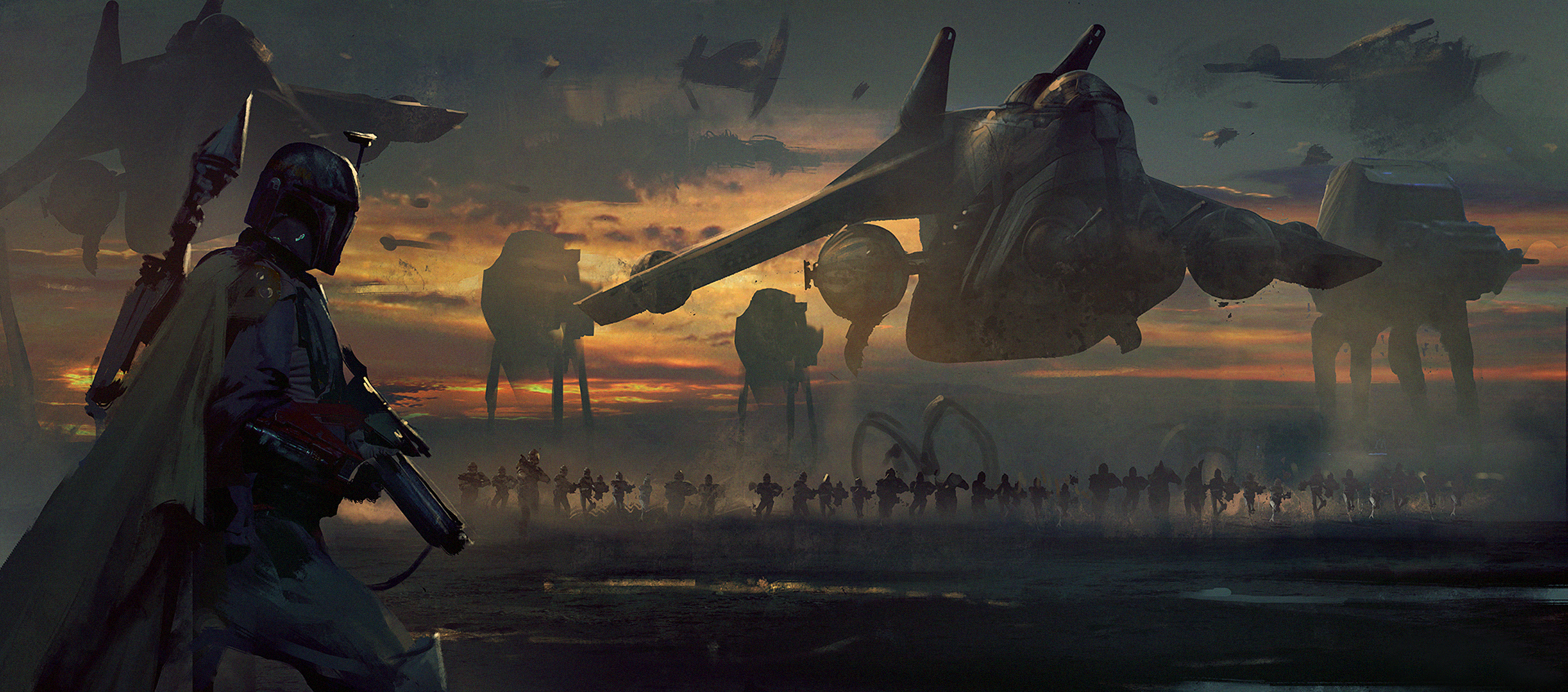 General 2445x1080 artwork weapon futuristic science fiction illustration Star Wars Boba Fett