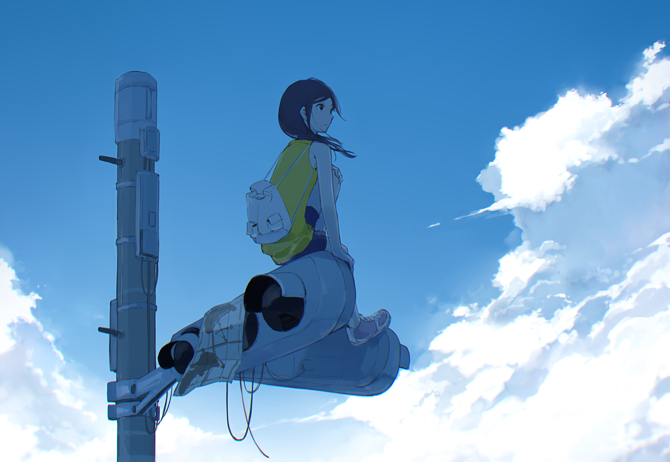 Anime 2296x1585 anime anime girls sky clouds sitting