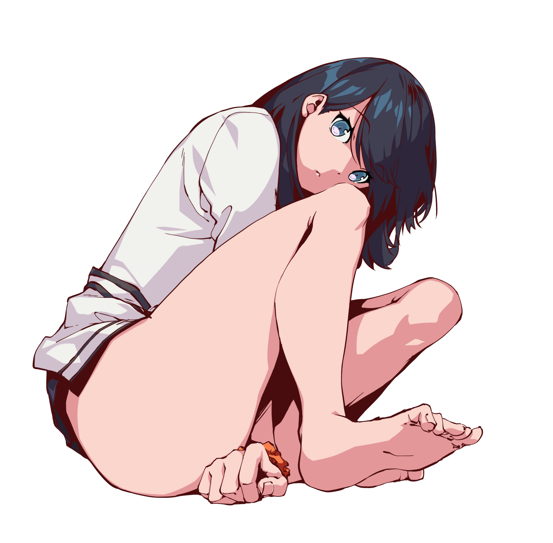 Anime 1782x1752 anime girls anime Takarada Rikka SSSS.GRIDMAN anime vectors barefoot simple background Uzura-ka thighs legs black background looking at viewer sitting women