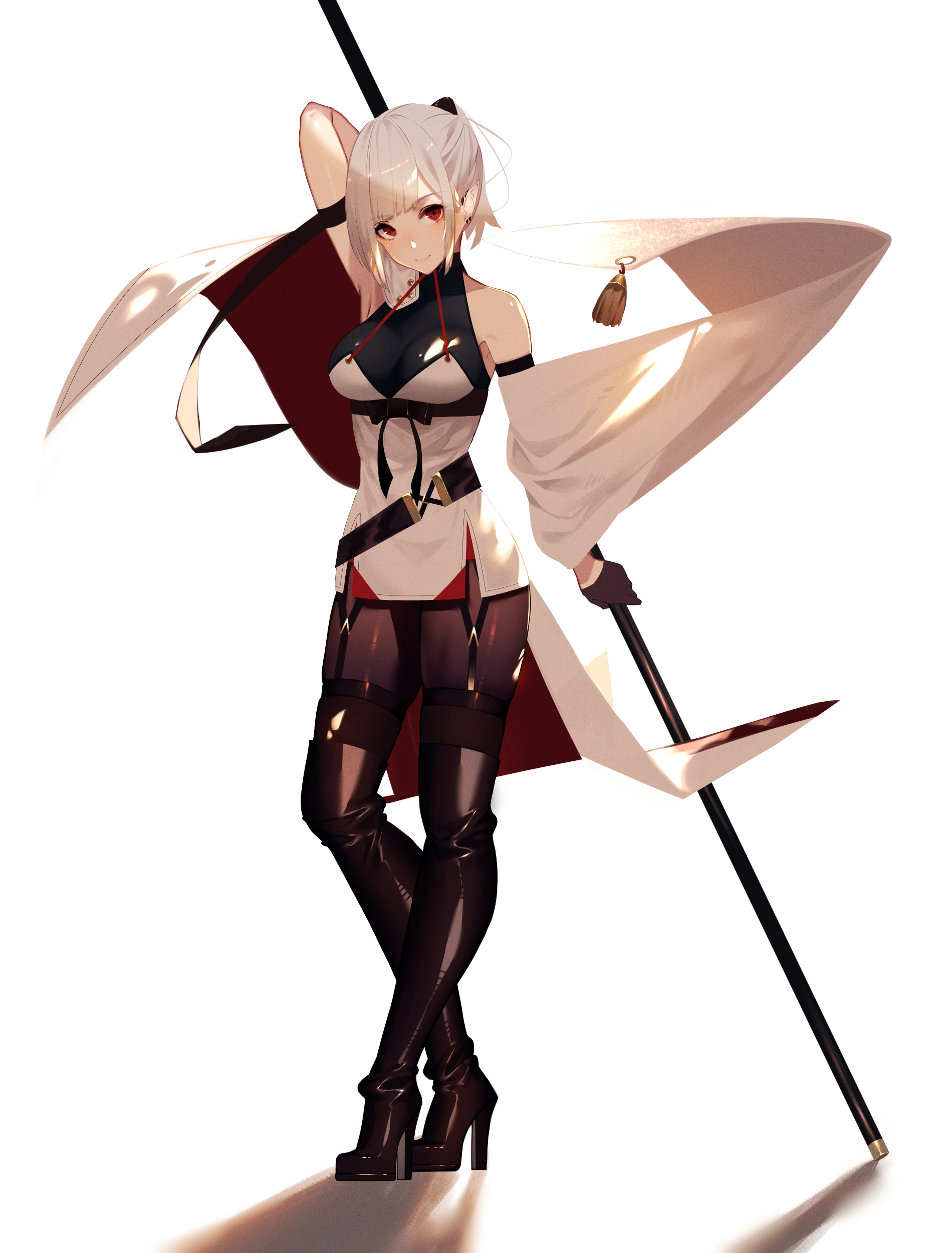 Anime 1900x2500 anime girls anime original characters kisui silver hair red eyes thigh high boots