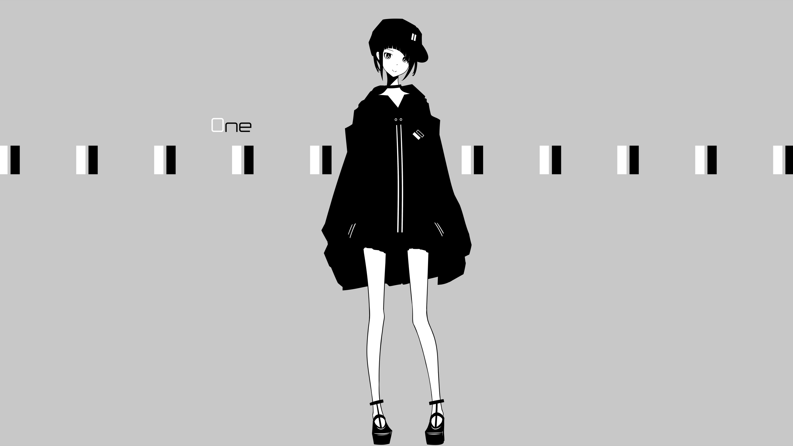 Anime 2666x1500 haru@ simple background anime girls original characters jacket hat collar short hair