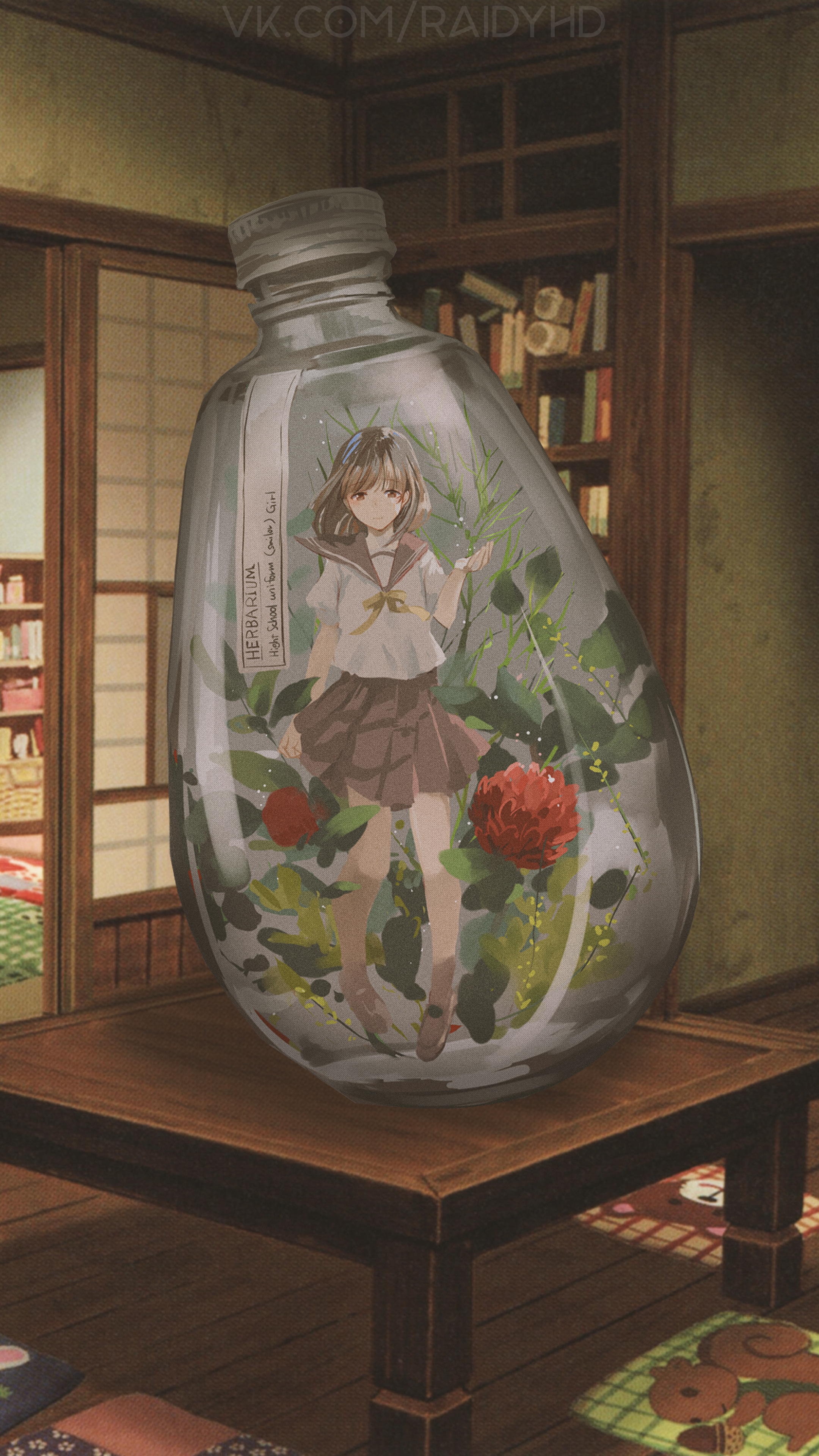 Anime 2160x3840 anime anime girls indoors flowers table bottles herbarium
