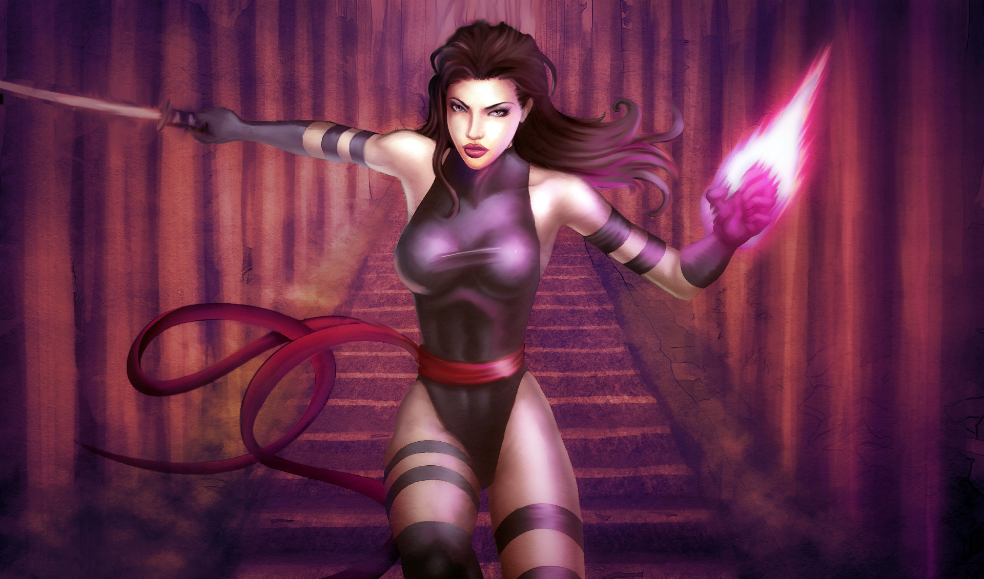 General 1920x1130 fantasy art fantasy girl warrior dark hair artwork Psylocke X-Men Marvel Comics