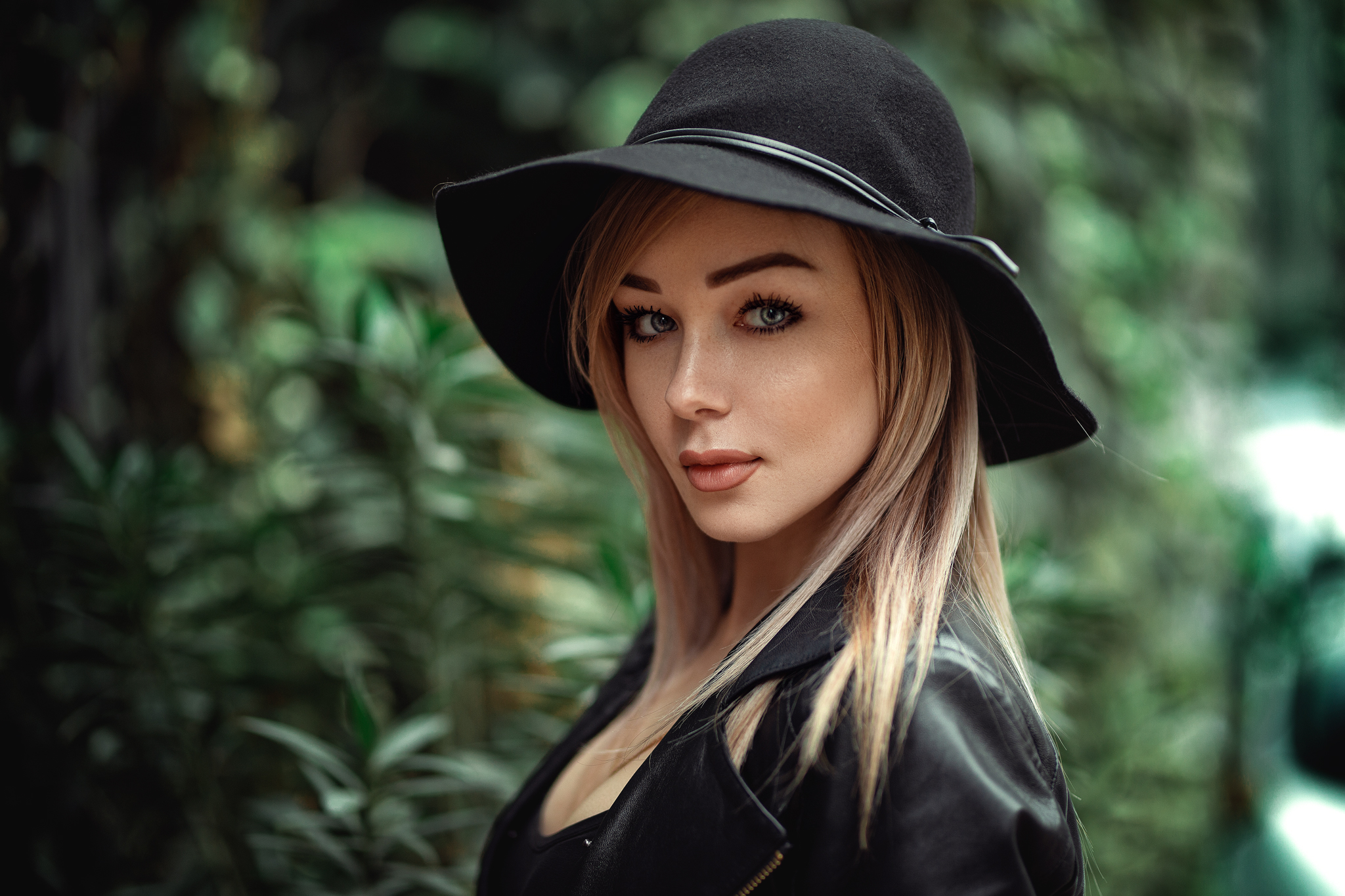People 2048x1365 blonde face women looking at viewer portrait depth of field hat gray eyes women outdoors bokeh photography blurred