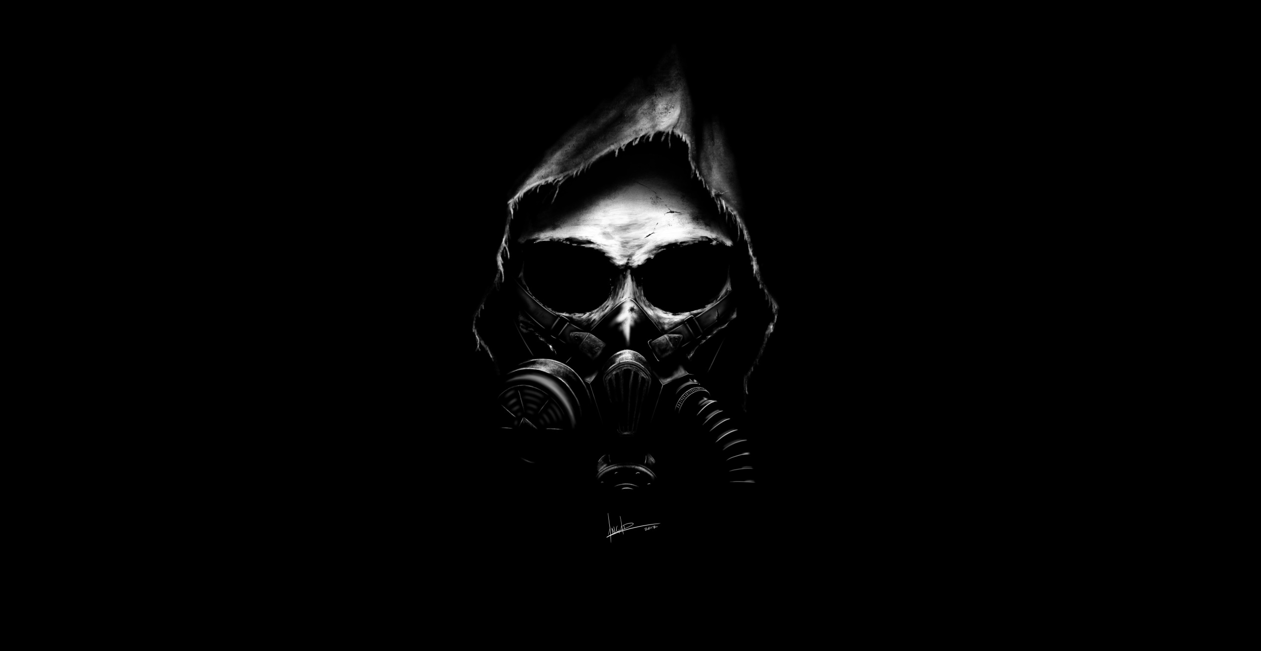 General 2560x1323 2017 (Year) skull dark artwork gas masks
