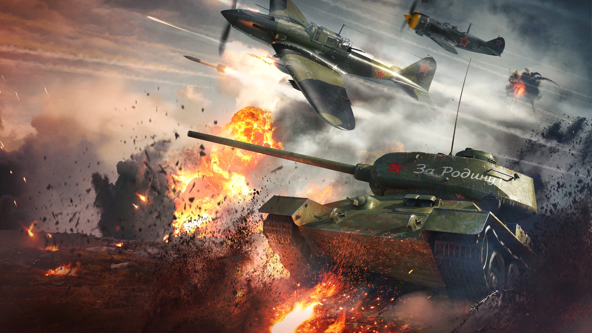 General 1920x1080 video games video game art digital art War Thunder military military vehicle military aircraft war battle airplane aircraft tank explosion T-34