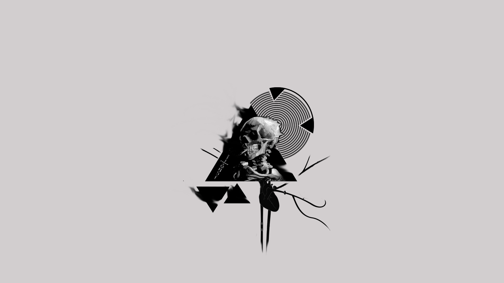 General 1920x1080 skull minimalism gray black heart monochrome triangle geometry