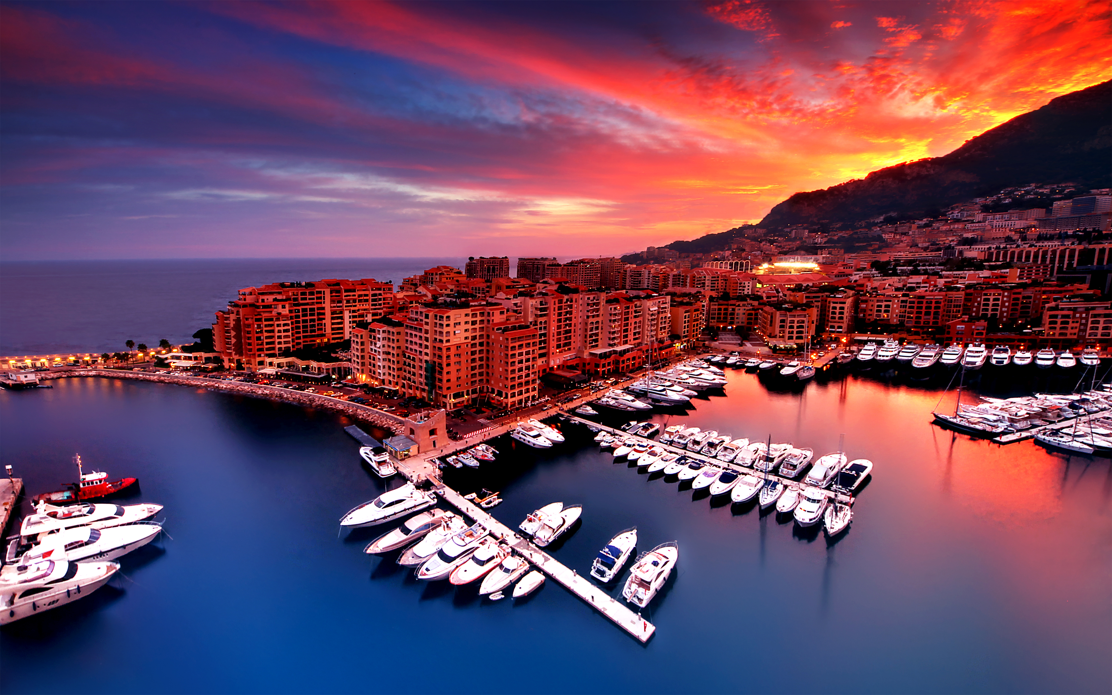 General 3840x2400 town Monaco cityscape sunset